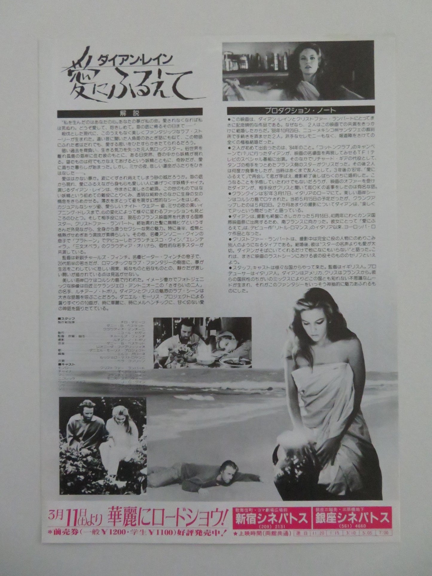 PRICELESS BEAUTY JAPANESE CHIRASHI (B5) POSTER LAMBERT DIANE LANE 1988 Movie posters