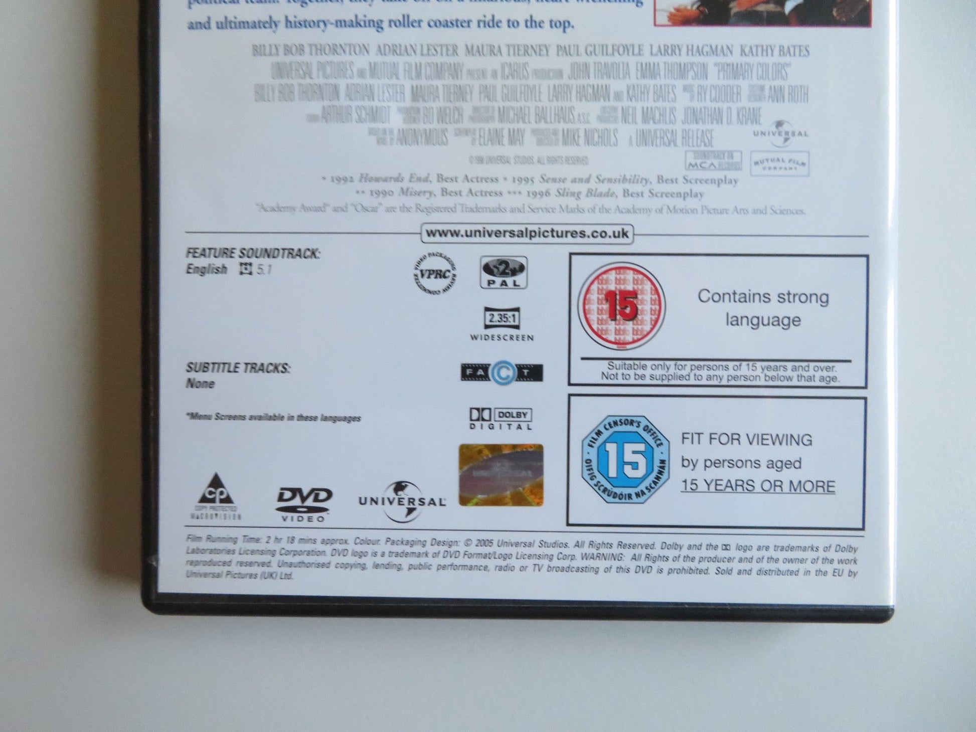 PRIMARY COLORS (DVD) JOHN TRAVOLTA EMMA THOMPSON 1998 REGION 2 Movie posters