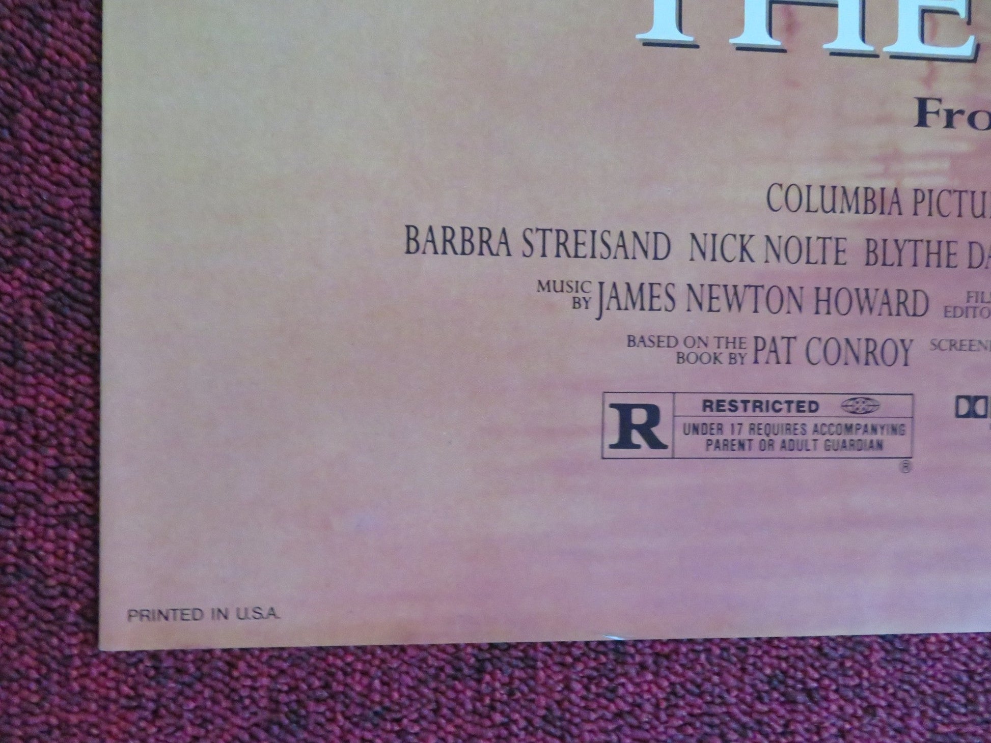 PRINCE OF TIDES - B FOLDED US ONE SHEET POSTER NICK NOLTE BARBRA STREISAND 1991 Rendezvous Cinema Movie posters