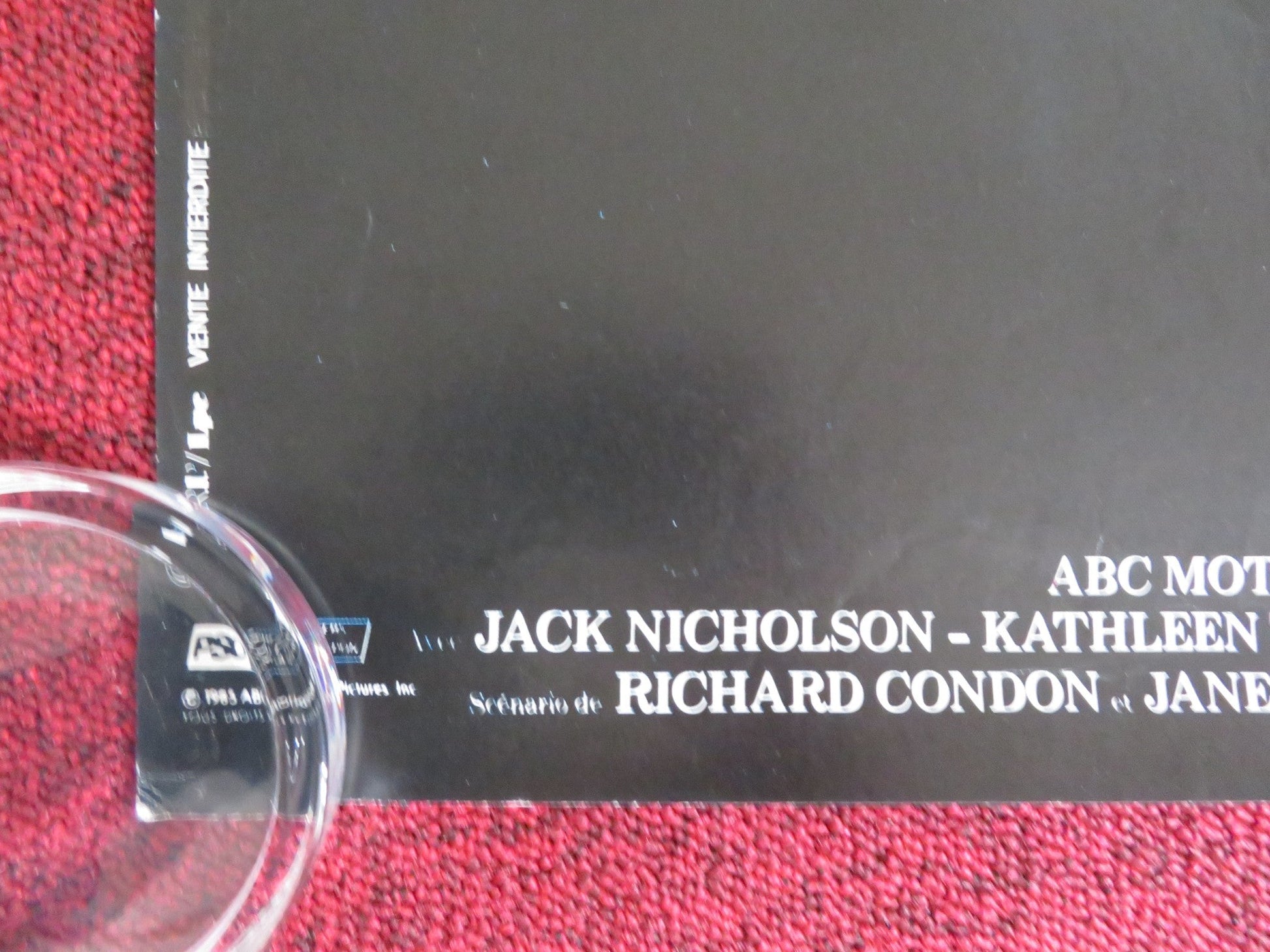 PRIZZI'S HONOR FRENCH POSTER ROLLED JACK NICHOLSON KATHLEEN TURNER 1985 Rendezvous Cinema Movie posters