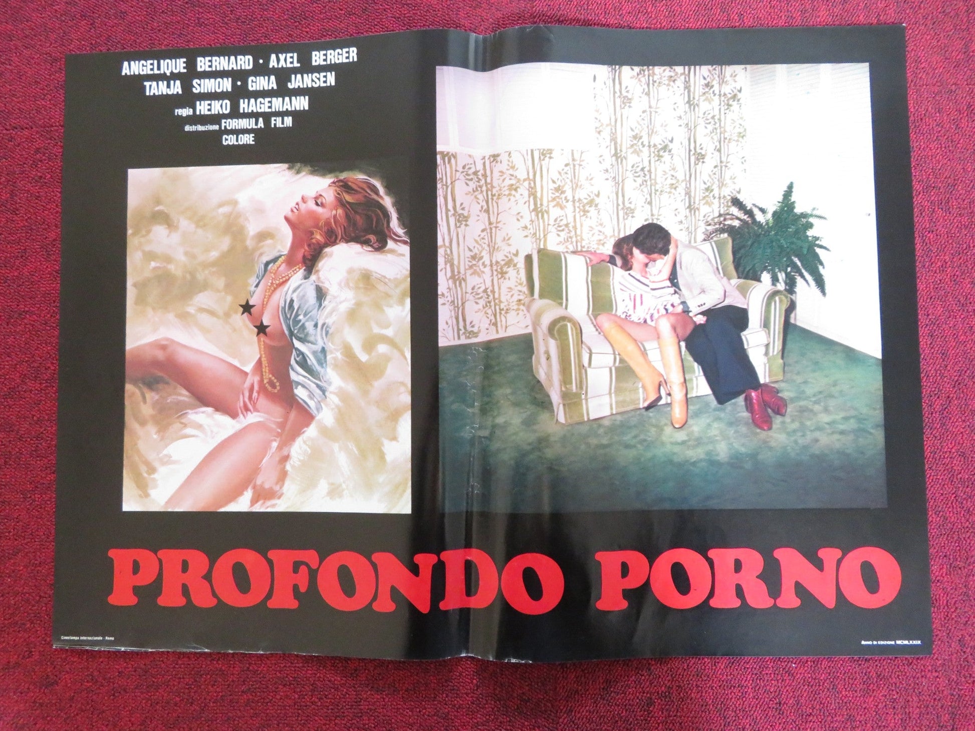 PROFONDO PORNO - B ITALIAN FOTOBUSTA POSTER ANGELIQUE BERNARD AXEL BERGER 1977 Rendezvous Cinema Movie posters