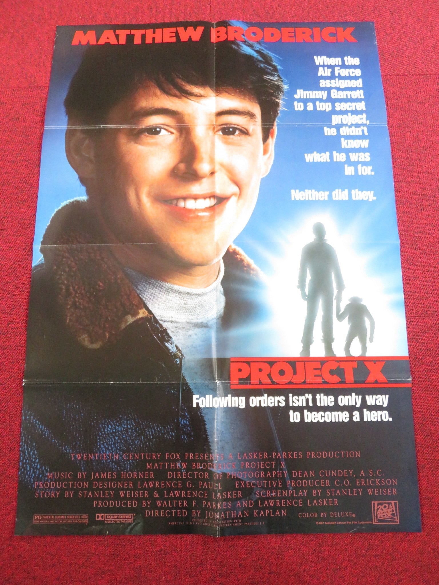 PROJECT X - B FOLDED US ONE SHEET POSTER MATTHEW BRODERICK 1987 Rendezvous Cinema Movie posters