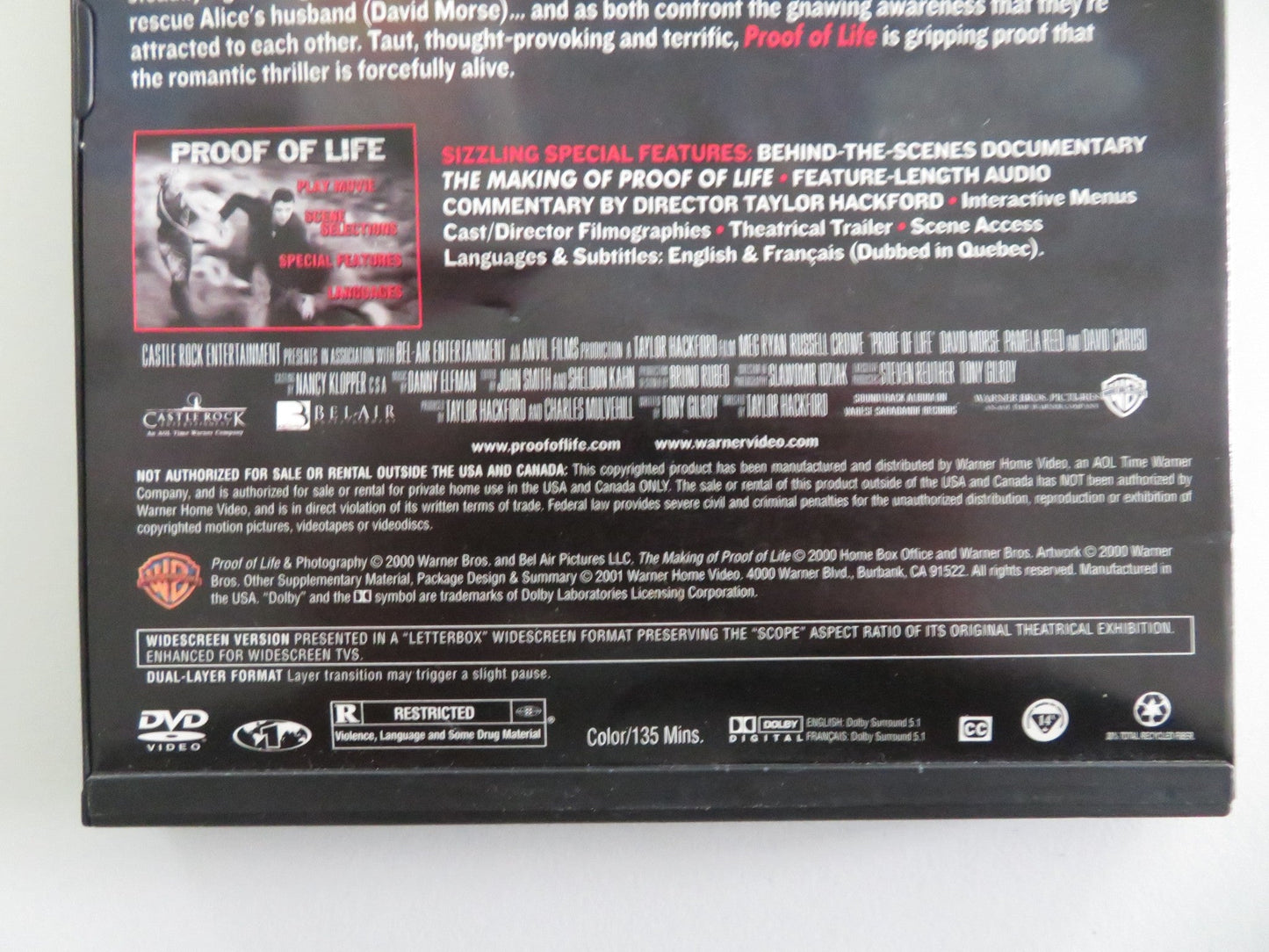 Proof of Life (DVD) Meg Ryan Russell Crowe 2000 Region 1 Movie posters