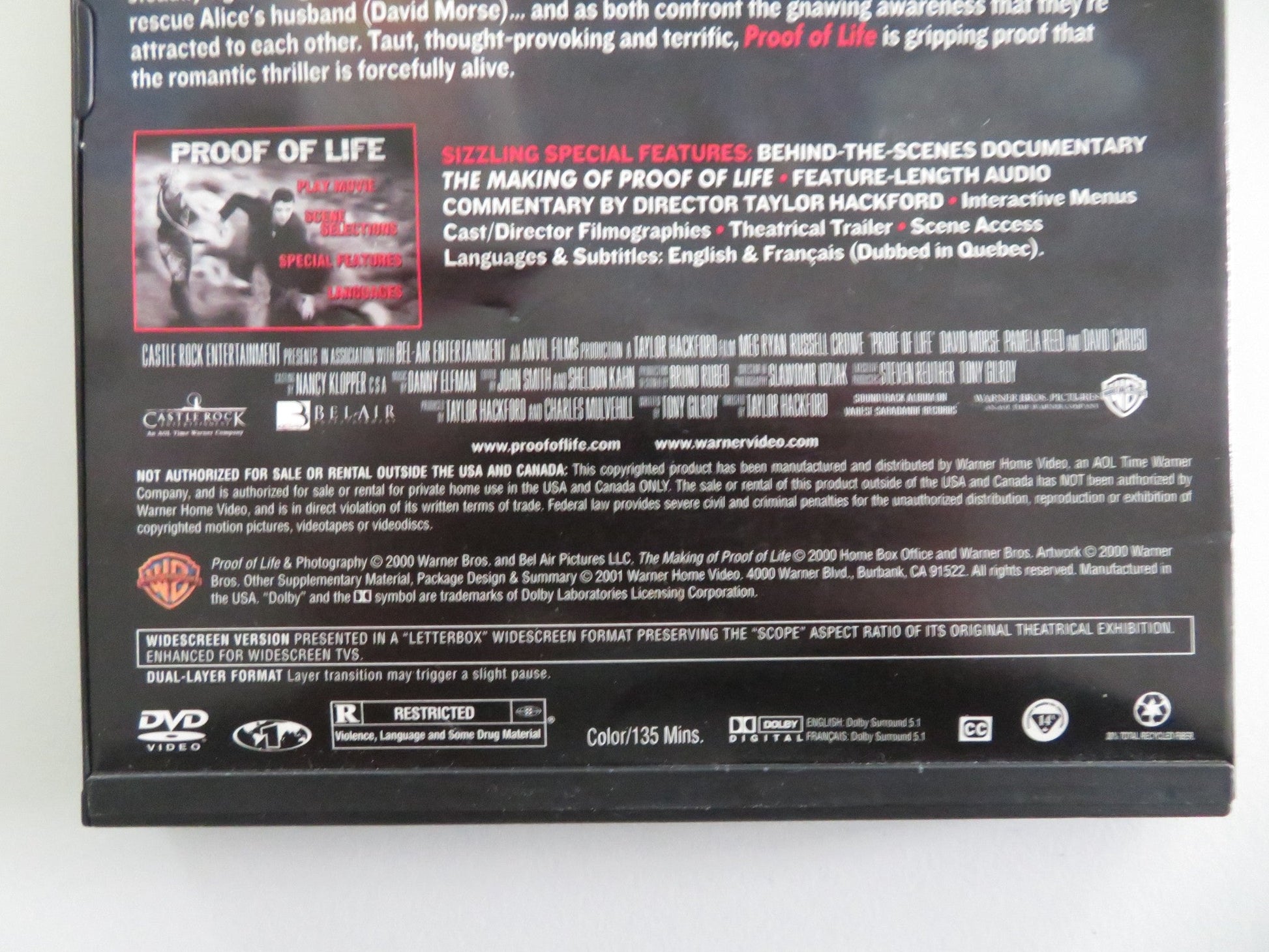 Proof of Life (DVD) Meg Ryan Russell Crowe 2000 Region 1 Movie posters