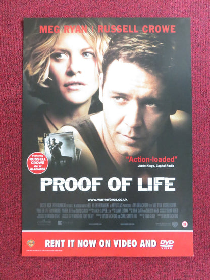 PROOF OF LIFE VHS VIDEO POSTER MEG RYAN RUSSELL CROWE 2000 Rendezvous Cinema Movie posters
