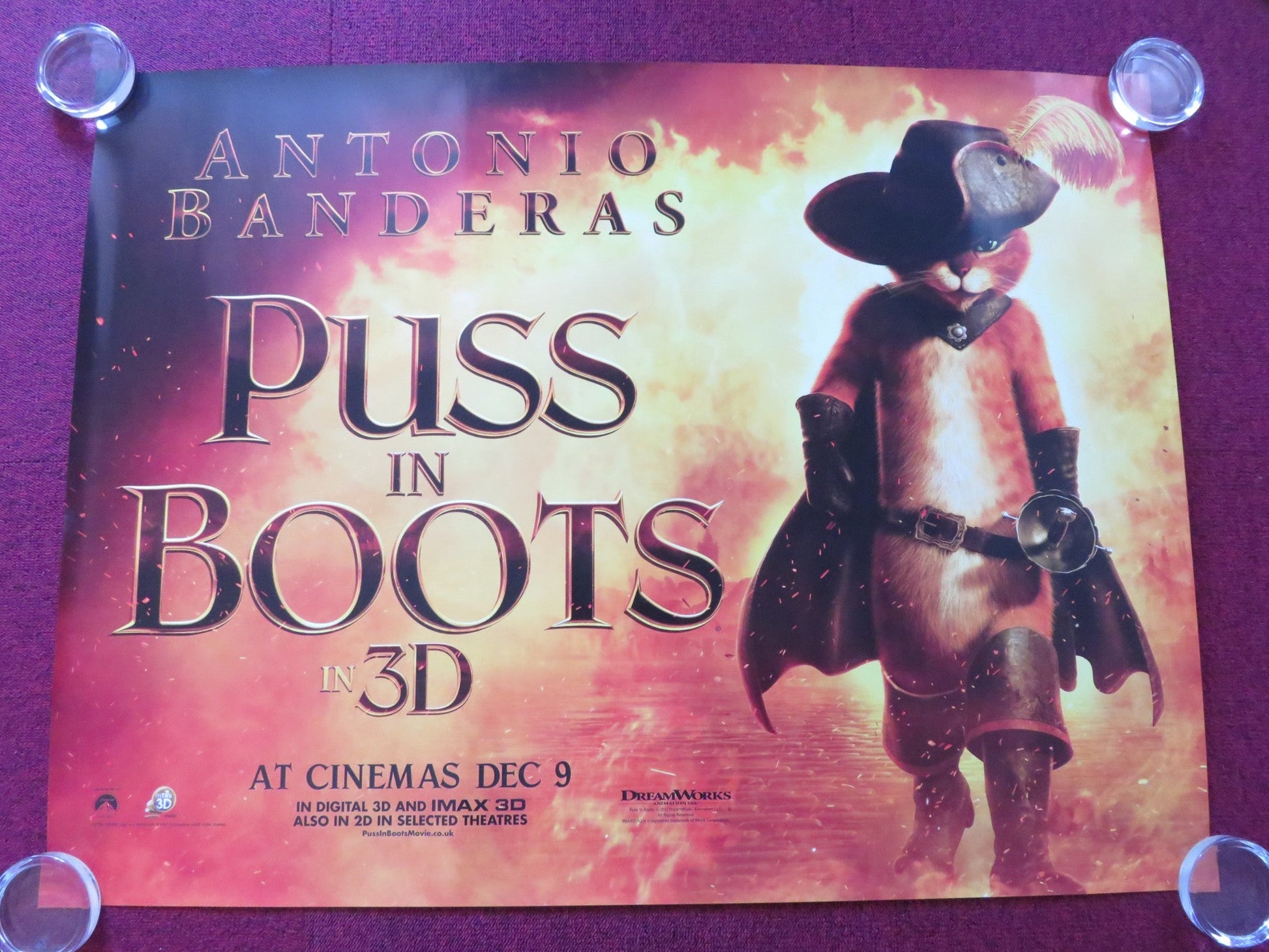 PUSS IN BOOTS 3D UK QUAD ROLLED POSTER ANTONIO BANDERAS SALMA HAYEK 2011 Rendezvous Cinema Movie posters