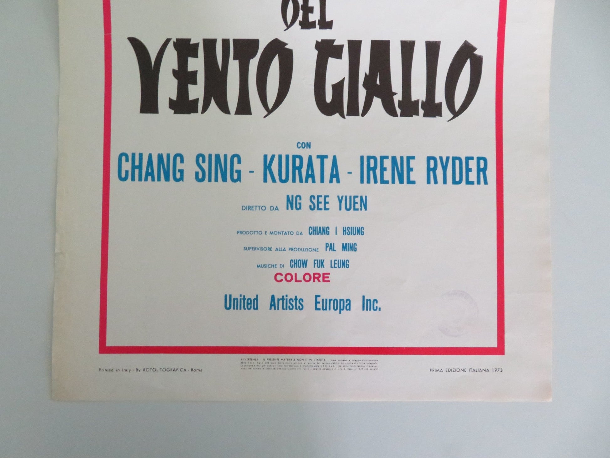 RAGE OF WIND ITALIAN LOCANDINA POSTER SING CHEN KURATA 1973 Movie posters