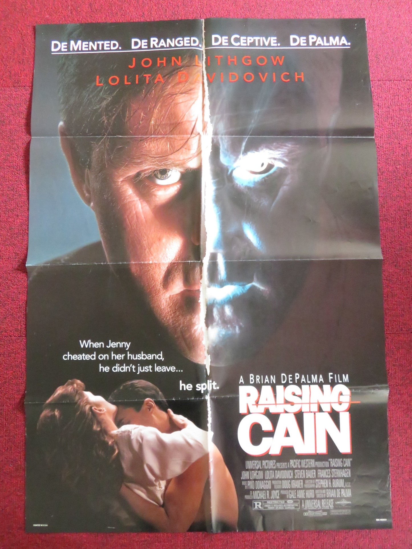 RAISING CAIN FOLDED US ONE SHEET POSTER JOHN LITHGOW LOLITA DAVIDOVICH 1992 Rendezvous Cinema Movie posters