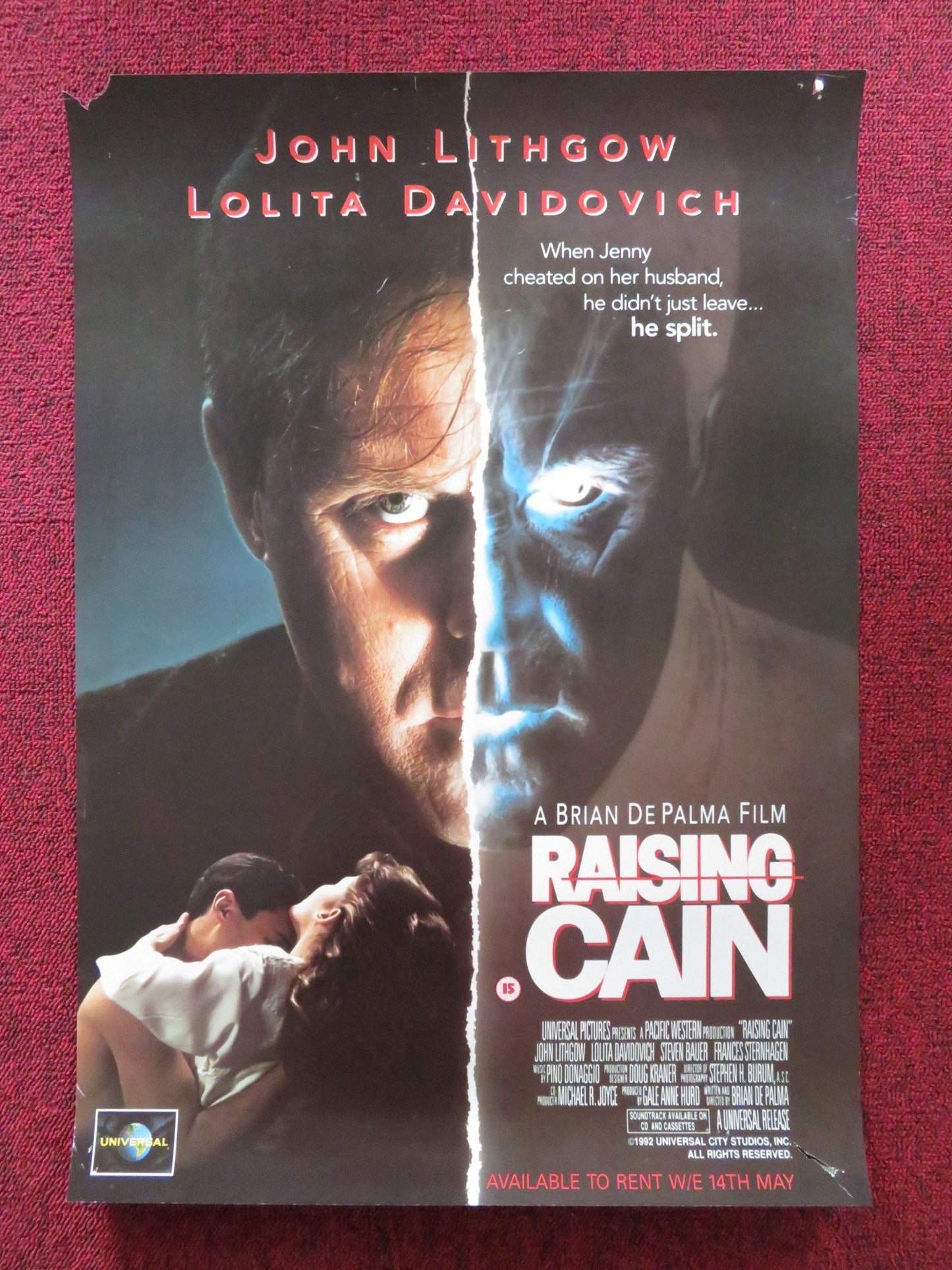 RAISING CAIN VHS VIDEO POSTER JOHN LITHGOW LOLITA DAVIDOVICH 1992 Rendezvous Cinema Movie posters