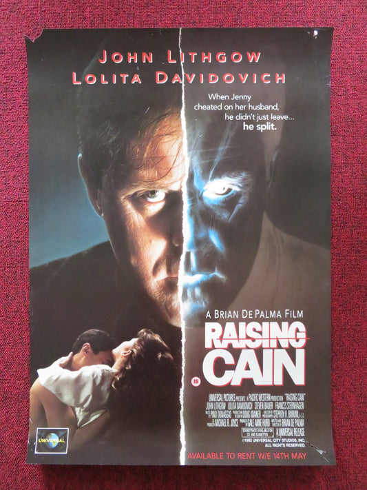 RAISING CAIN VHS VIDEO POSTER JOHN LITHGOW LOLITA DAVIDOVICH 1992 Rendezvous Cinema Movie posters