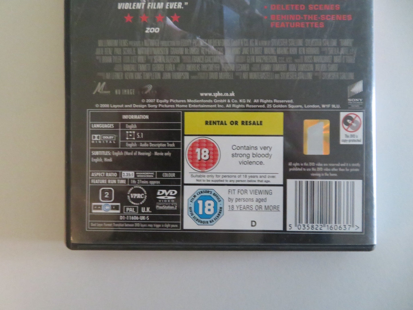 RAMBO (DVD) SYLVESTER STALLONE JULIE BENZ 2008 REGION 2 Movie posters