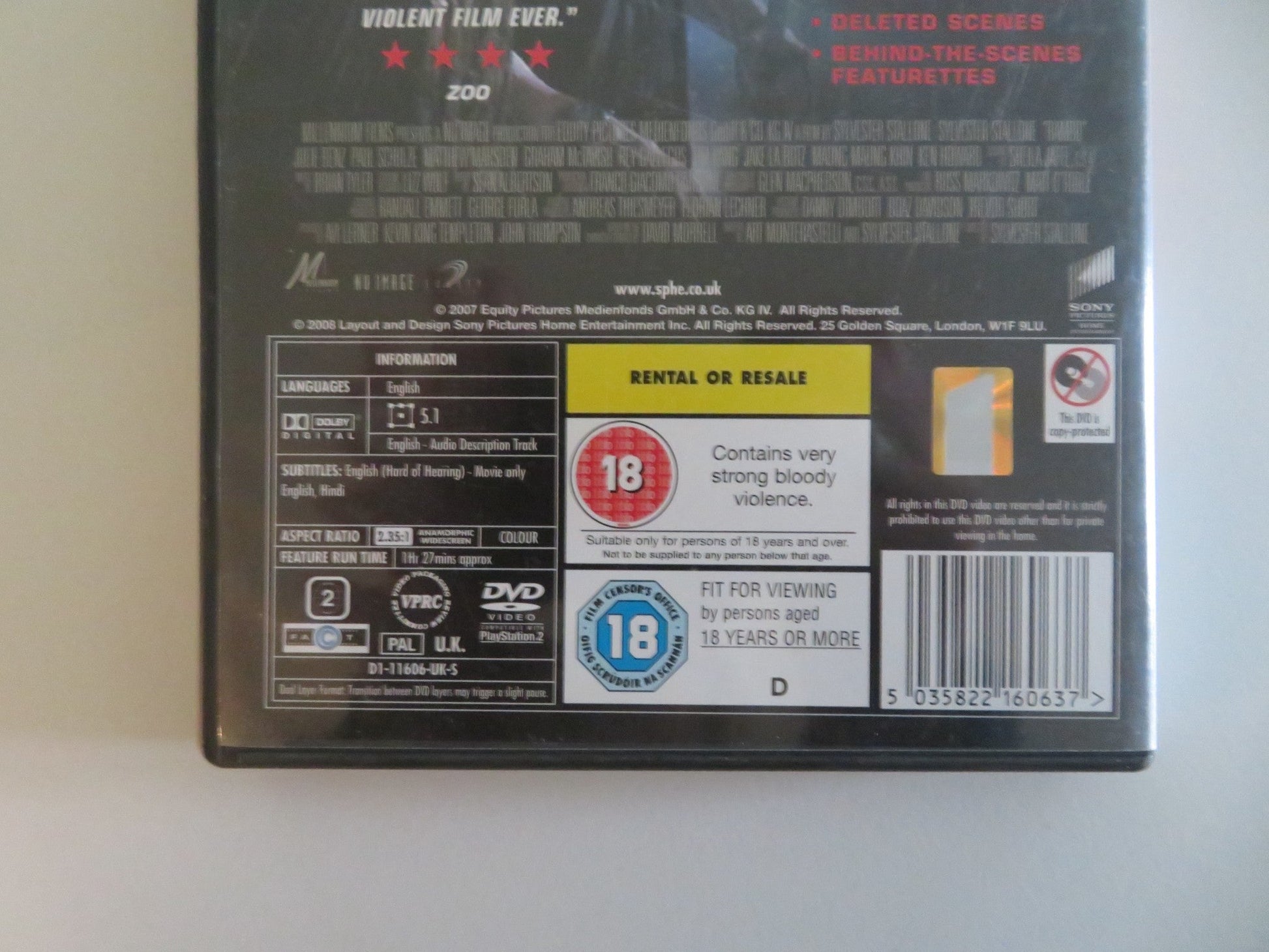 RAMBO (DVD) SYLVESTER STALLONE JULIE BENZ 2008 REGION 2 Movie posters