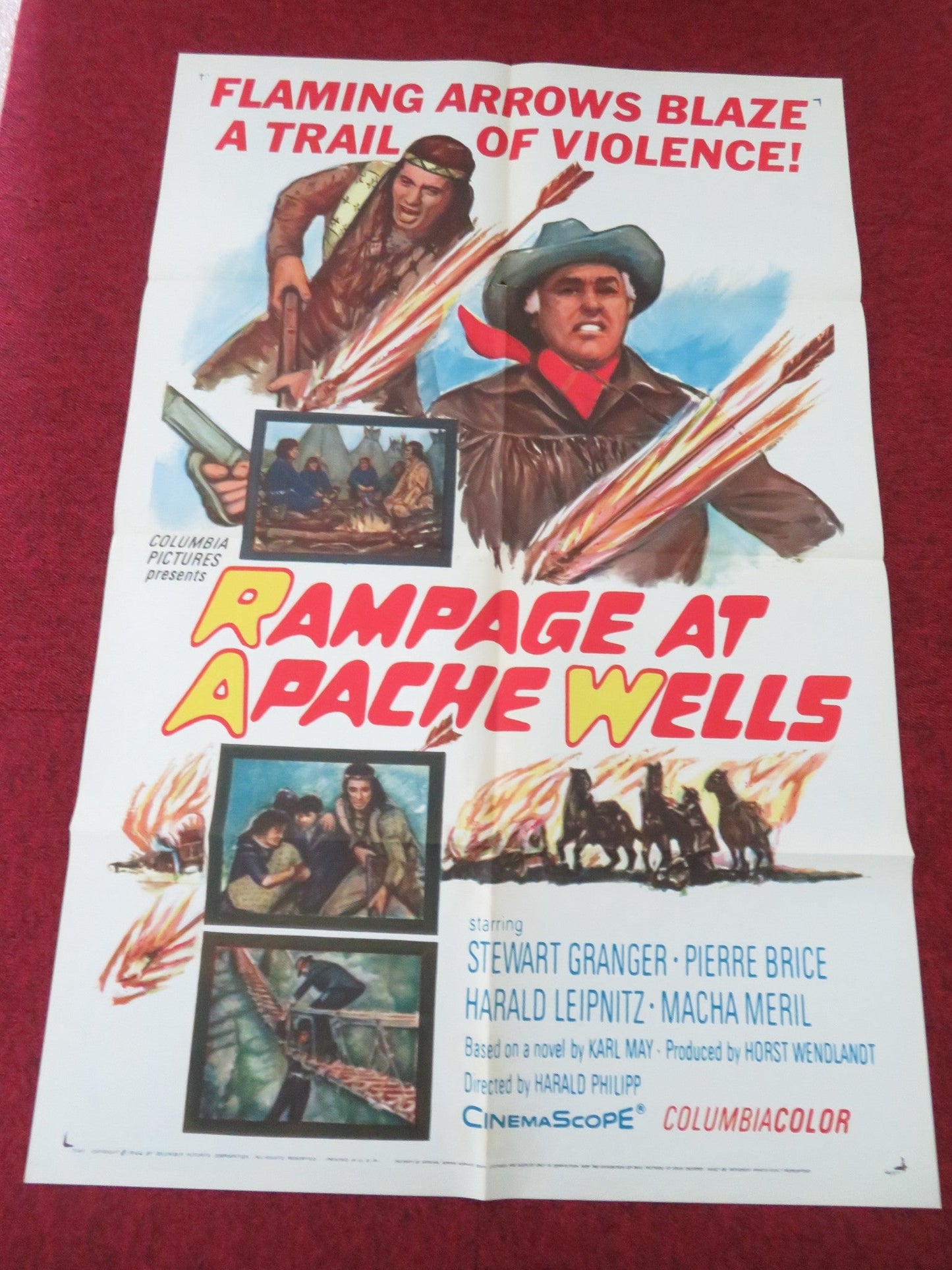 RAMPAGE AT APACHE FOLDED US ONE SHEET POSTER STEWART GRANGER PIERRE BRICE 1966 Movie posters