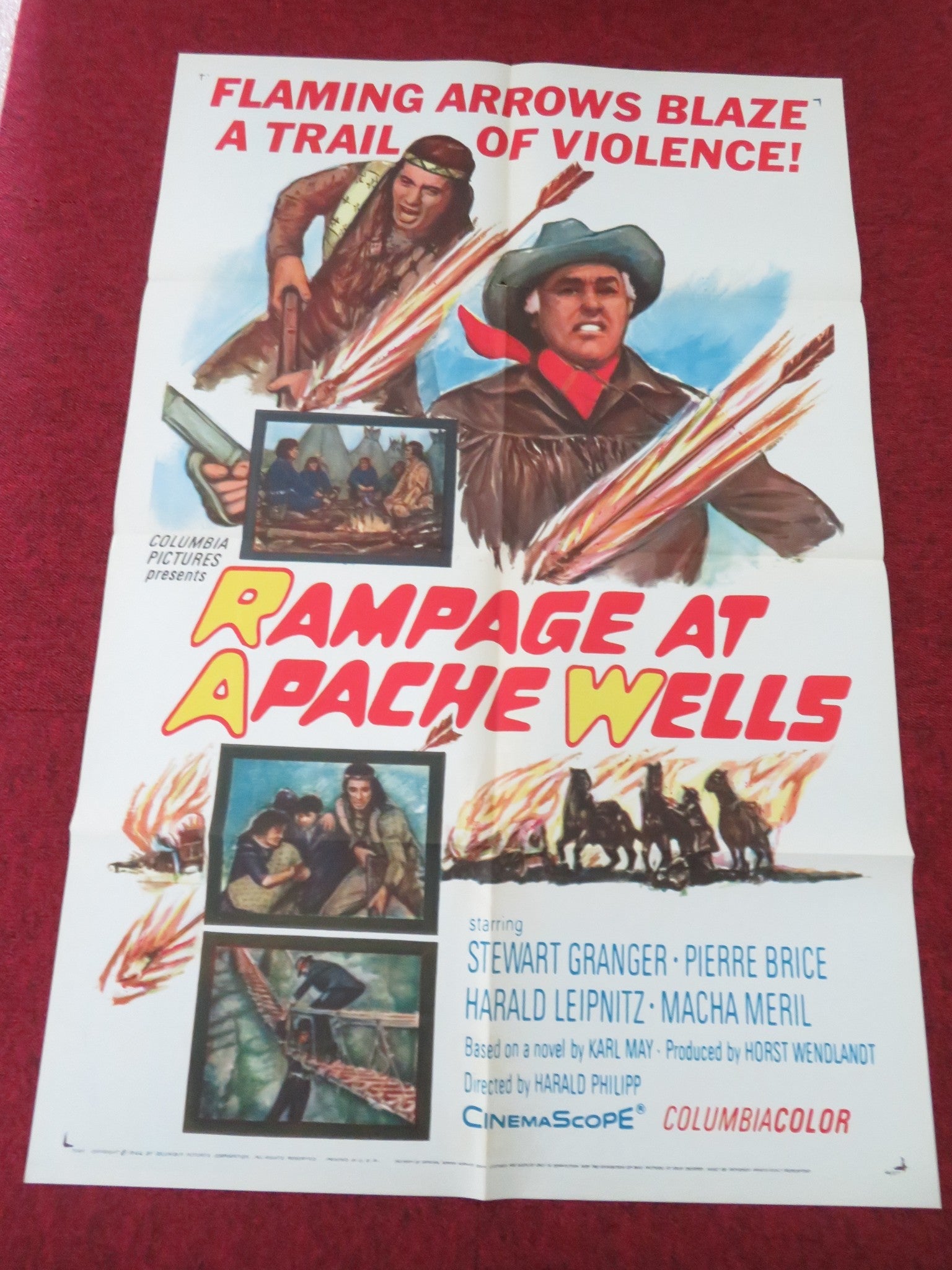 RAMPAGE AT APACHE FOLDED US ONE SHEET POSTER STEWART GRANGER PIERRE BRICE 1966 Movie posters