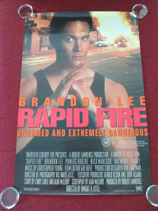 RAPID FIRE TRI FOLDED ONE SHEET ROLLED POSTER BRANDON LEE POWERS BOOTHE 1992 Movie posters