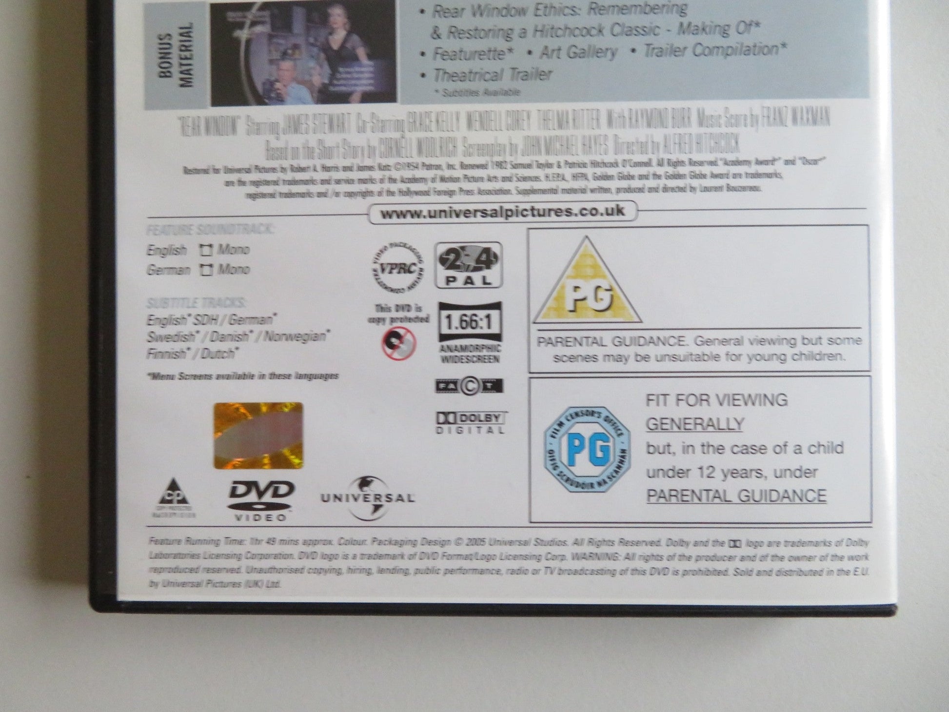 REAR WINDOW (DVD) JAMES STEWART GRACE KELLY 1954 REGION 2, 4 Movie posters