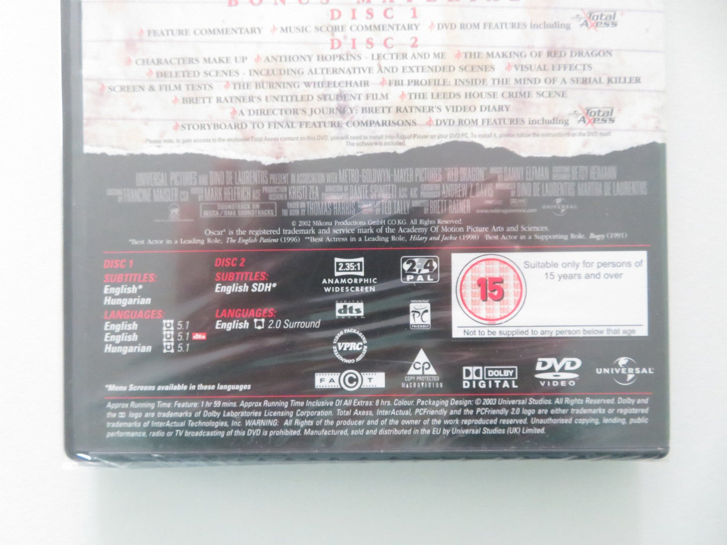 Red Dragon - 2 Disc Edition (DVD) Anthony Hopkins Edward Norton 2002 Region 2, 4 Movie posters