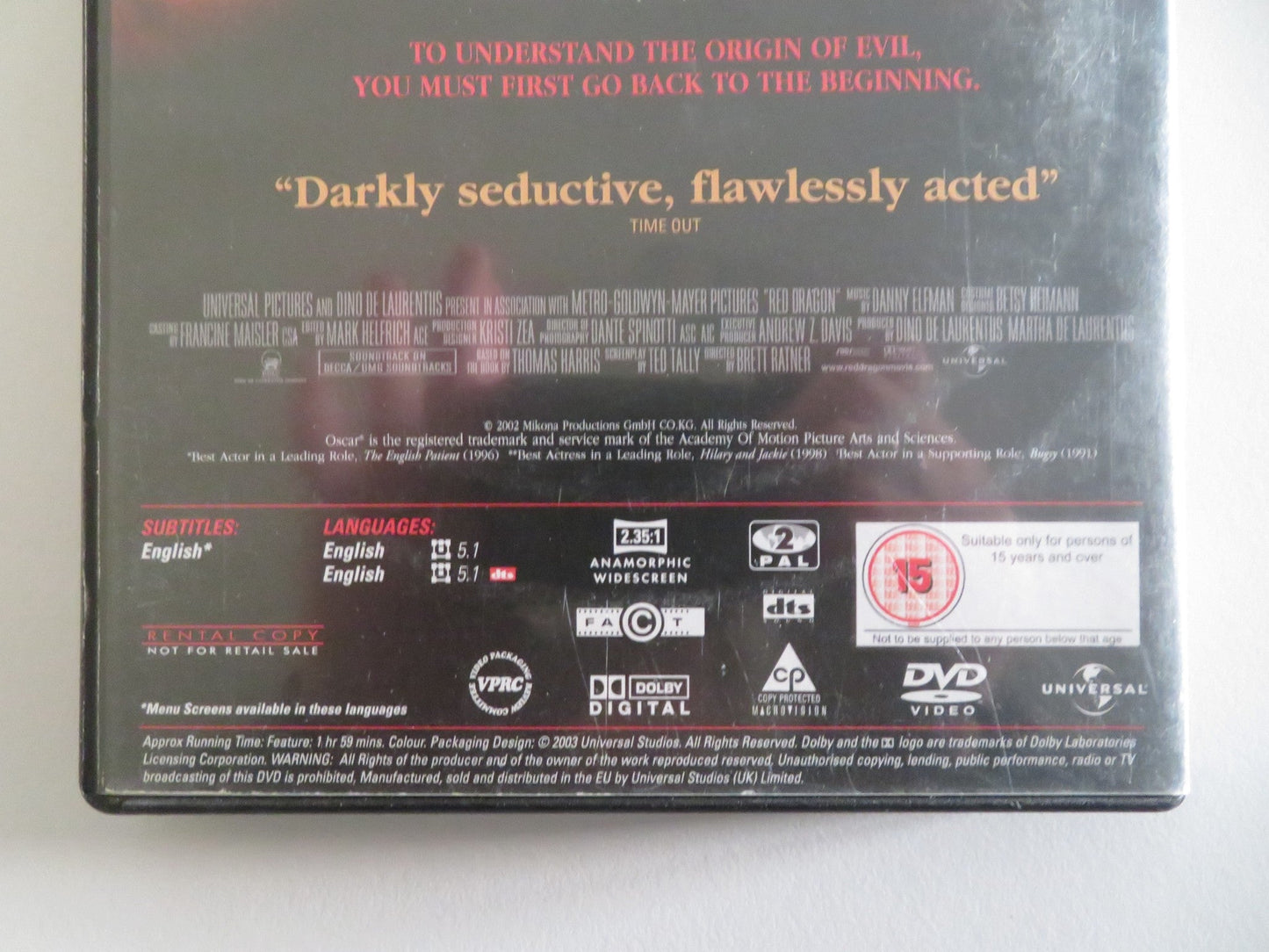 RED DRAGON (DVD) ANTHONY HOPKINS EDWARD NORTON 2002 REGION 2 Movie posters