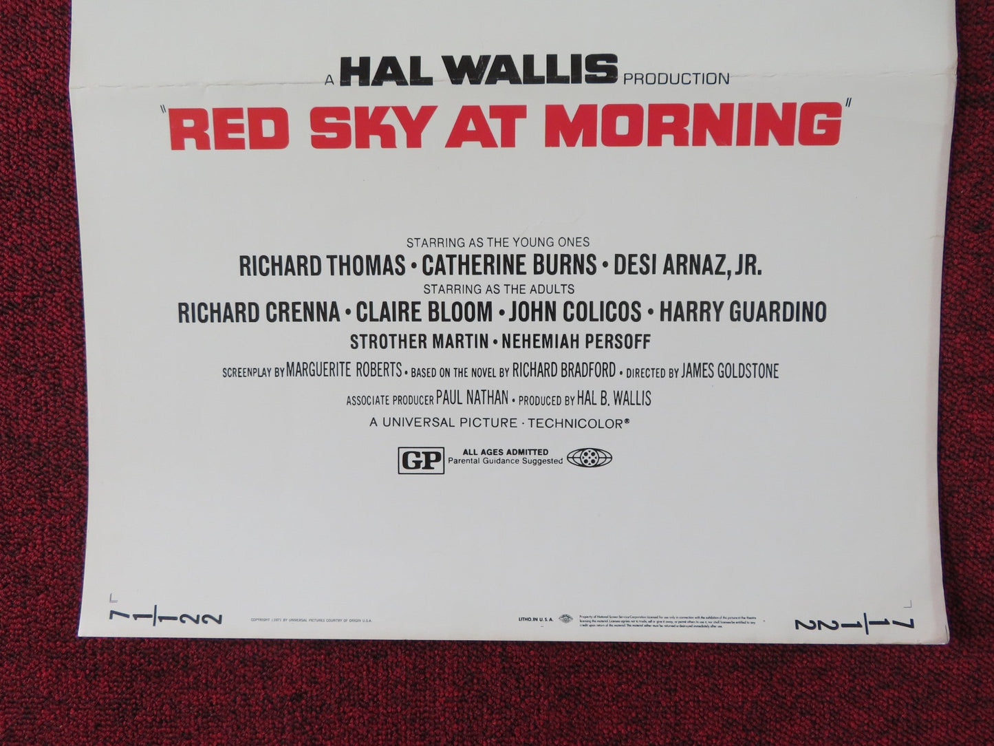 RED SKY AT MORNING US INSERT POSTER RICHARD THOMAS CATHRINE BURNS 1971 Rendezvous Cinema Movie posters
