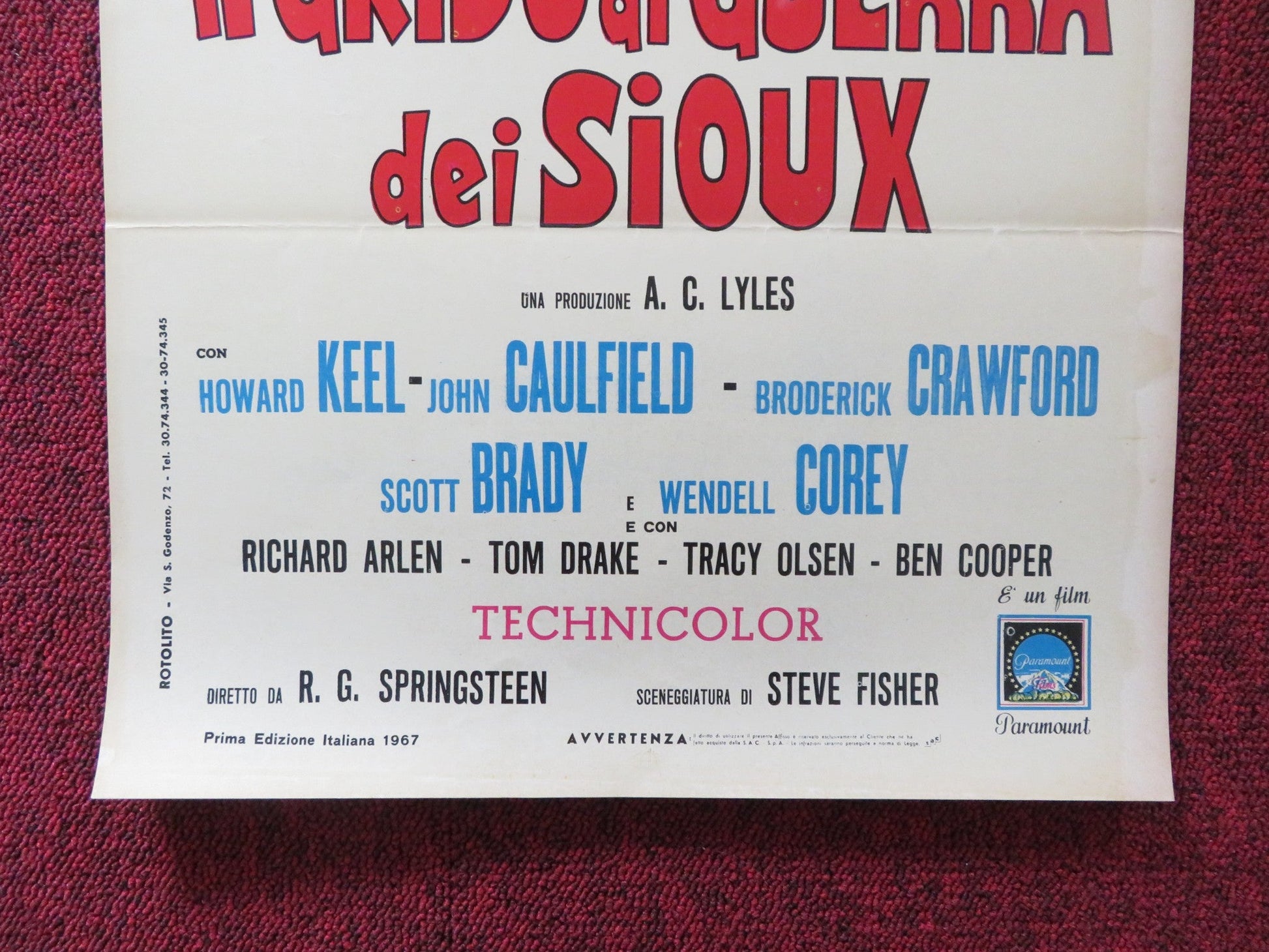 RED TOMAHAWK ITALIAN LOCANDINA POSTER HOWARD KEEL JOHN CAULFIELD 1967 Rendezvous Cinema Movie posters