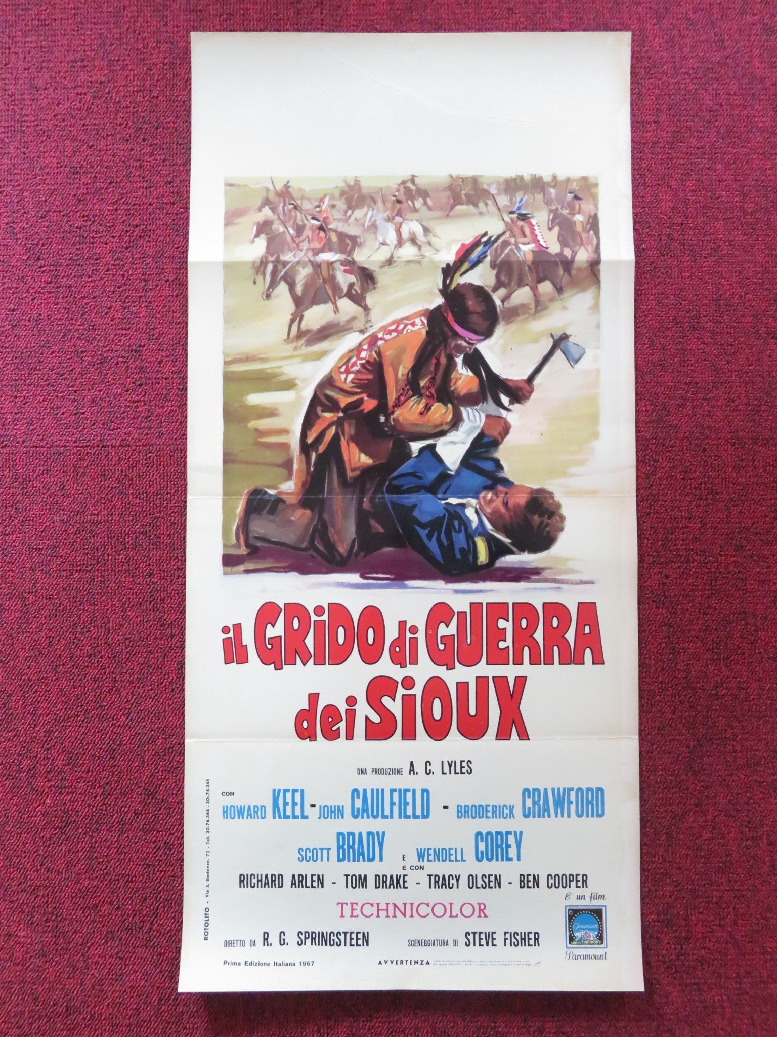 RED TOMAHAWK ITALIAN LOCANDINA POSTER HOWARD KEEL JOHN CAULFIELD 1967 Rendezvous Cinema Movie posters