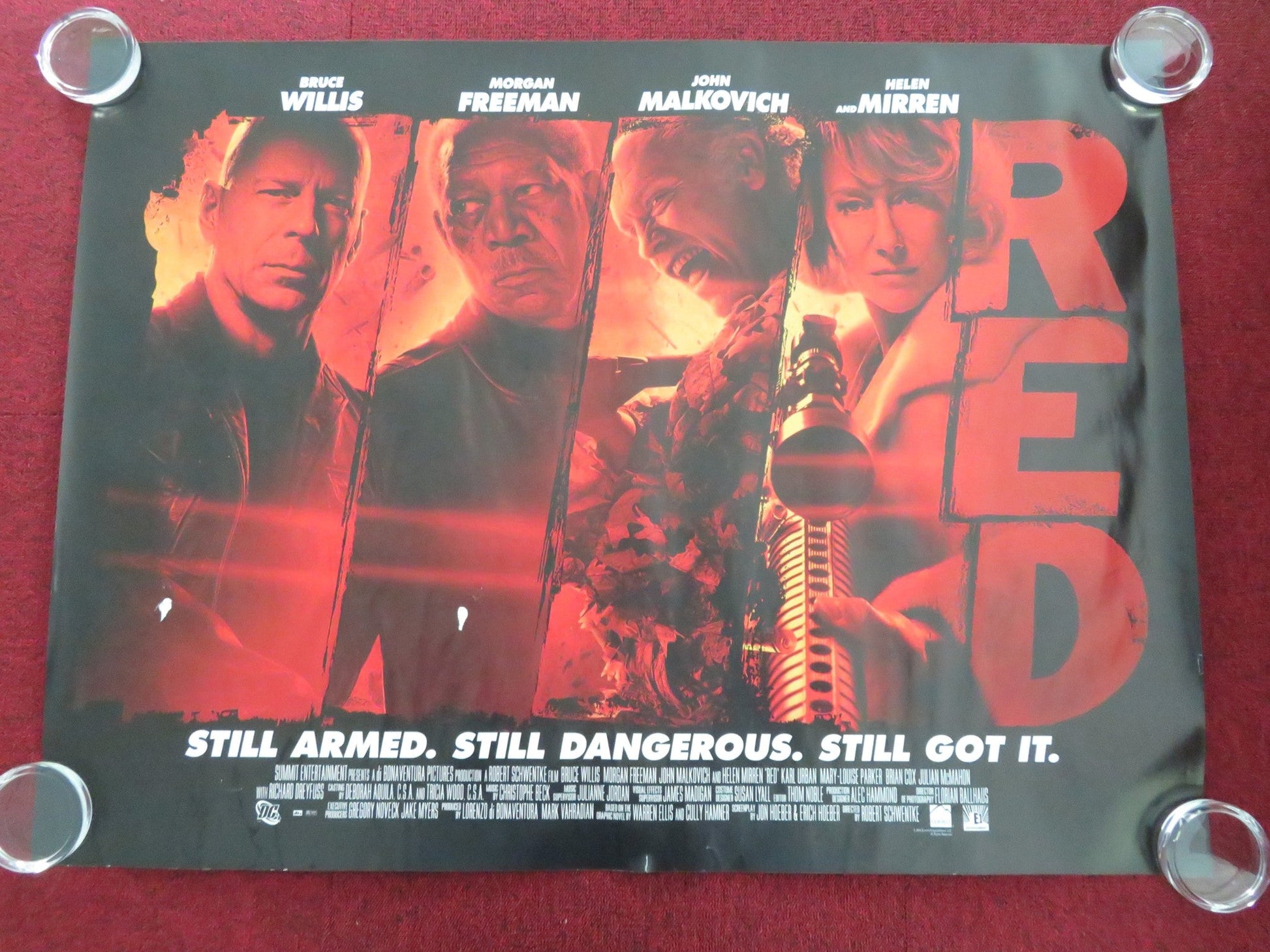 RED UK QUAD ROLLED POSTER BRUCE WILLIS MORGAN FREEMAN 2010 Movie posters
