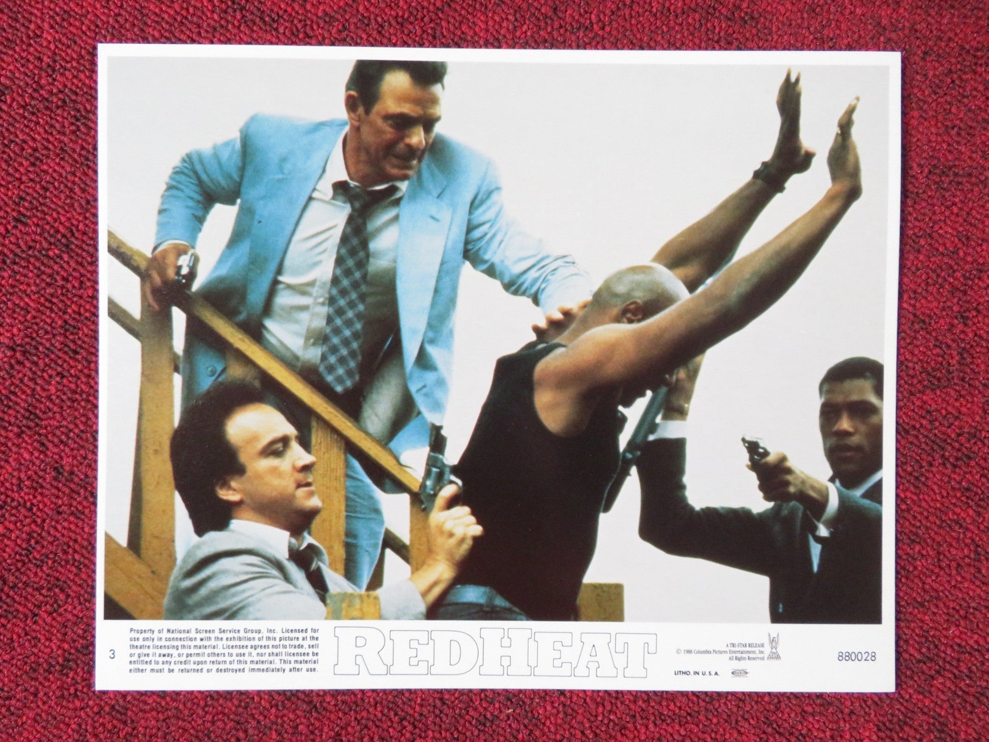 REDHEAT - 3 LOBBY CARD ARNOLD SCHWARZENGGER JIM BELUSHI 1988 Rendezvous Cinema Movie posters