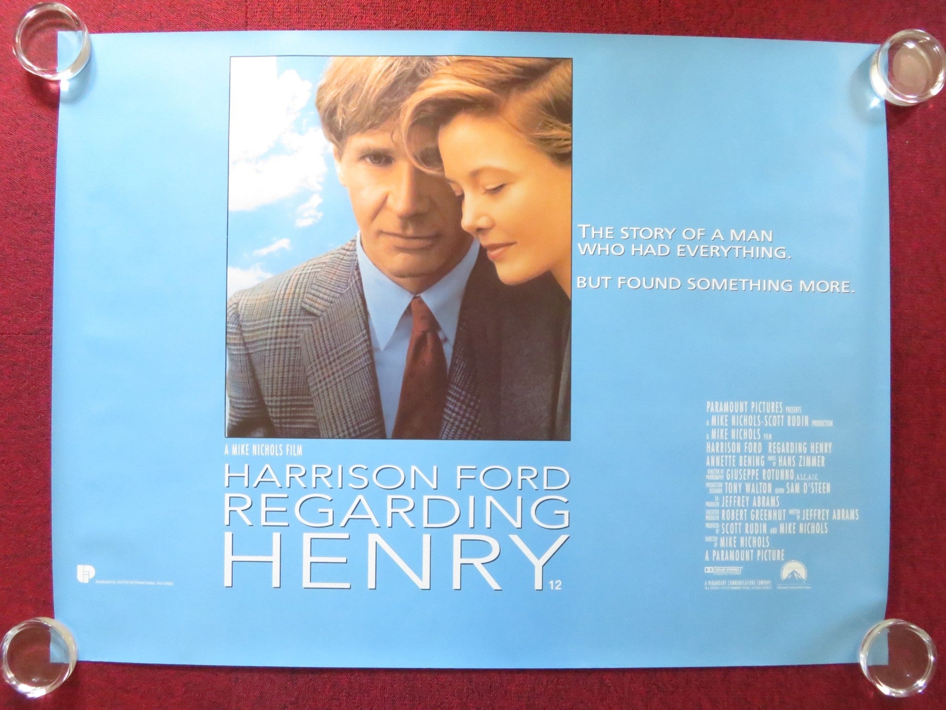 REGARDING HENRY UK QUAD ROLLED POSTER HARRISON FORD ANNETTE BENING 1991 Rendezvous Cinema Movie posters