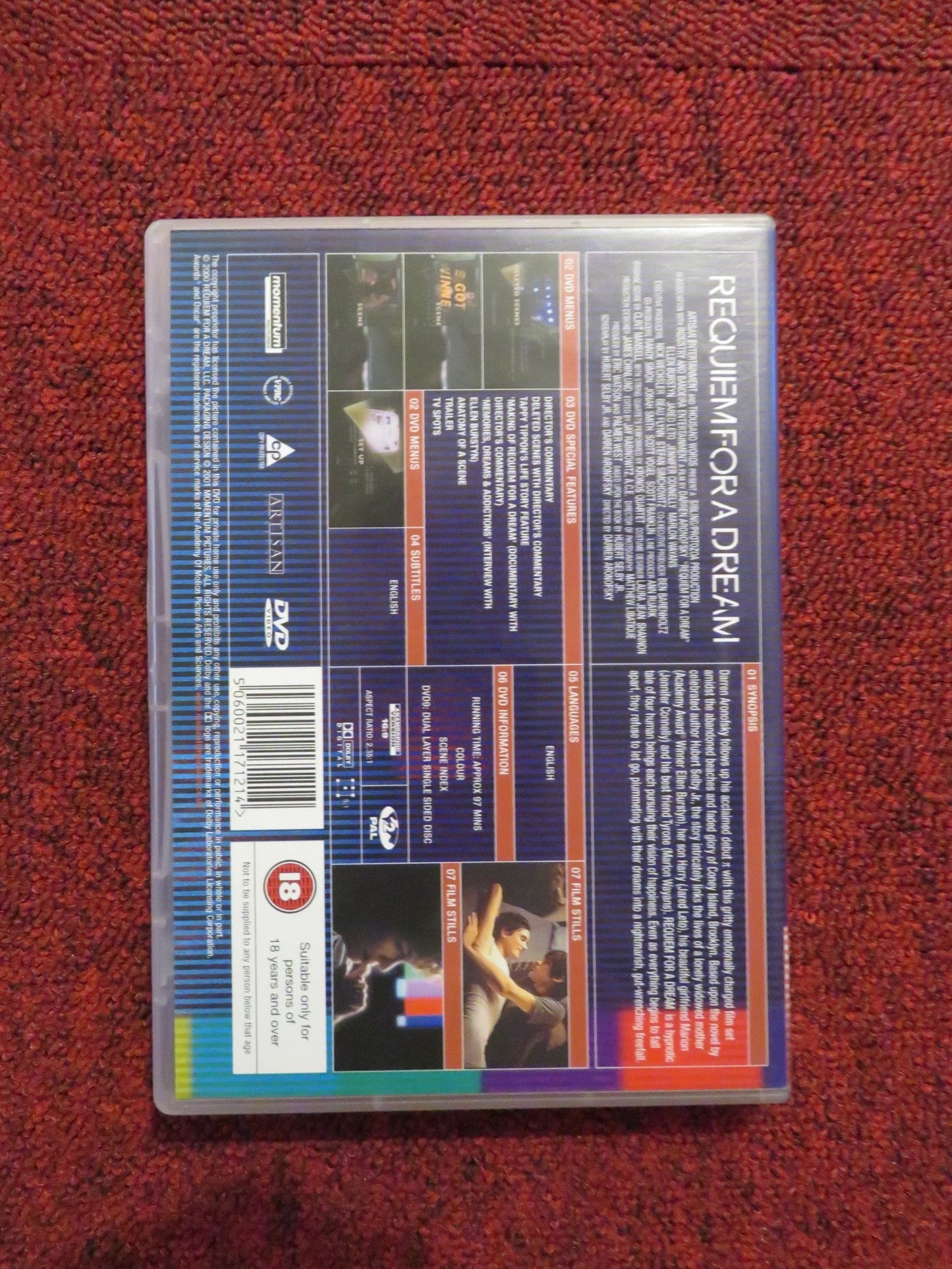 REQUIEM FOR A DREAM (DVD) JARED LETO JENNIFER CONNELLY 2000 REGION 2 Rendezvous Cinema Movie posters
