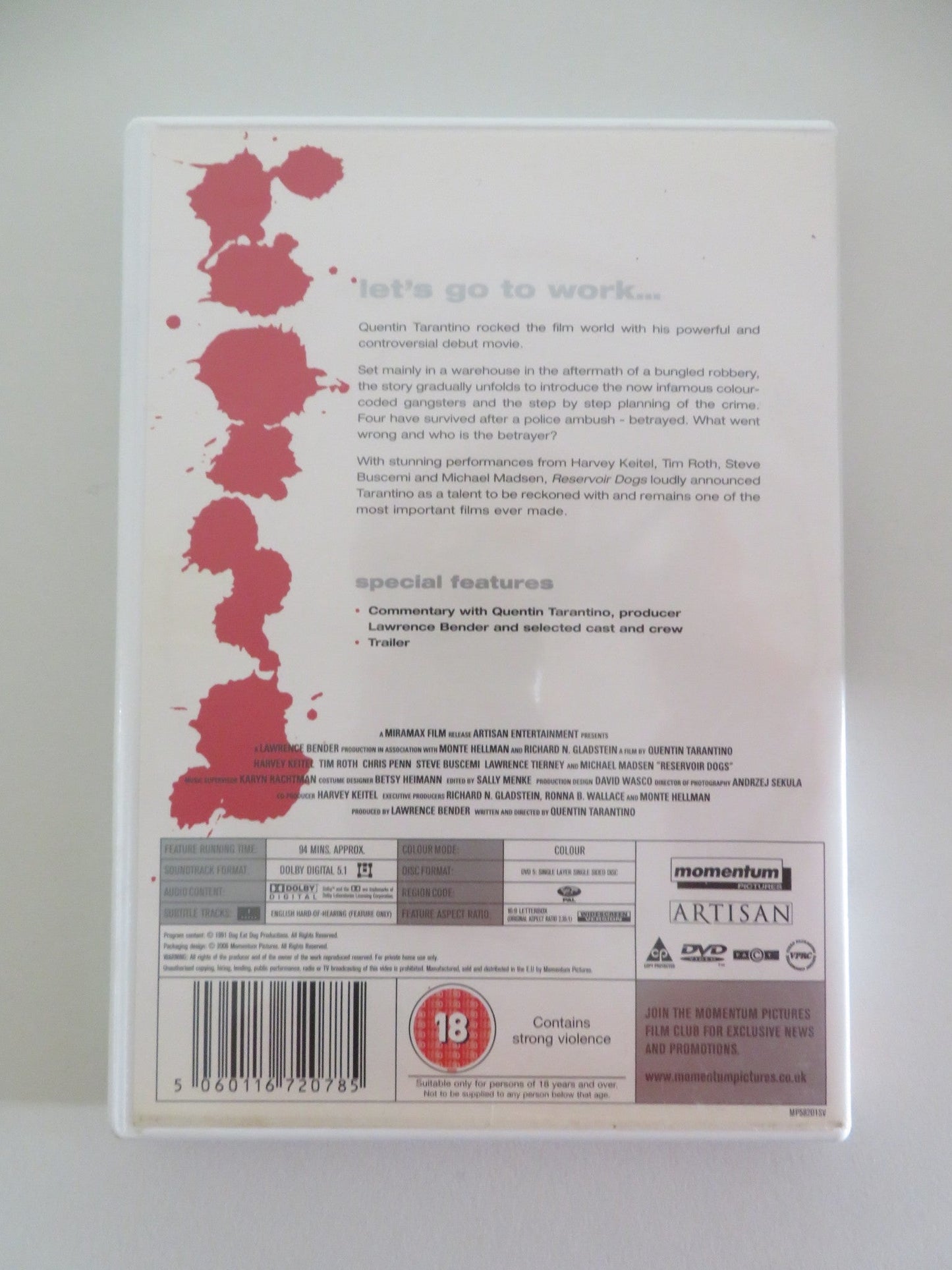 RESERVOIR DOGS (DVD) HARVEY KEITEL MICHAEL MADSEN TIM ROTH 1992 REGION 2 - Rendezvous Cinema