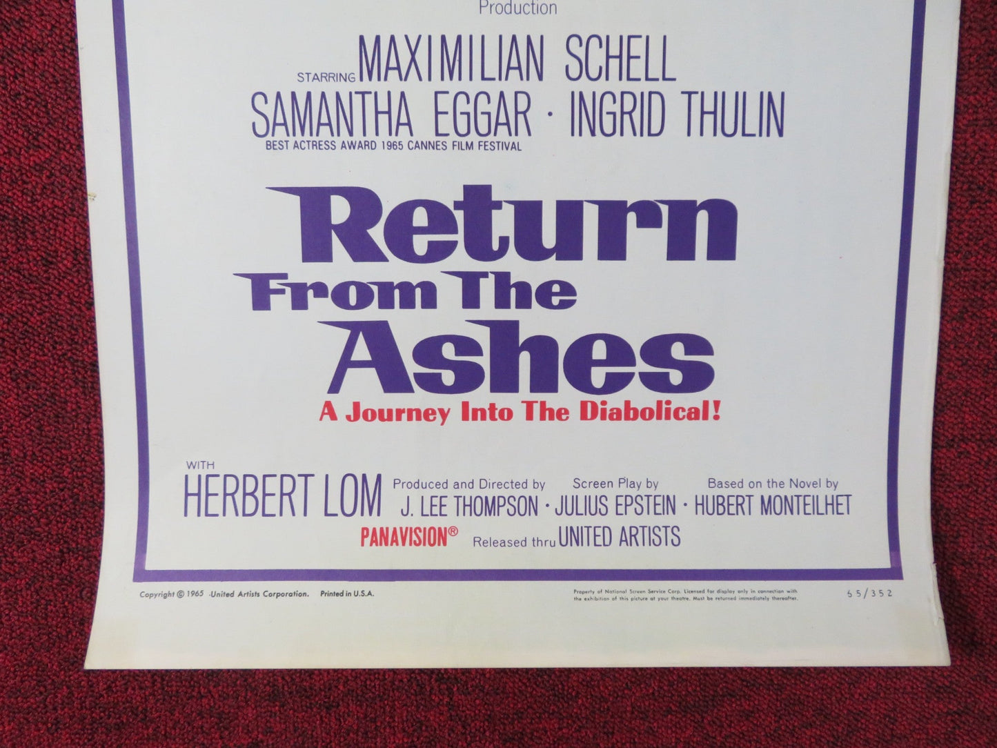 RETURN FROM THE ASHES US INSERT POSTER MAXIMILIAN SCHELL INGRID THULIN 1965 Rendezvous Cinema Movie posters