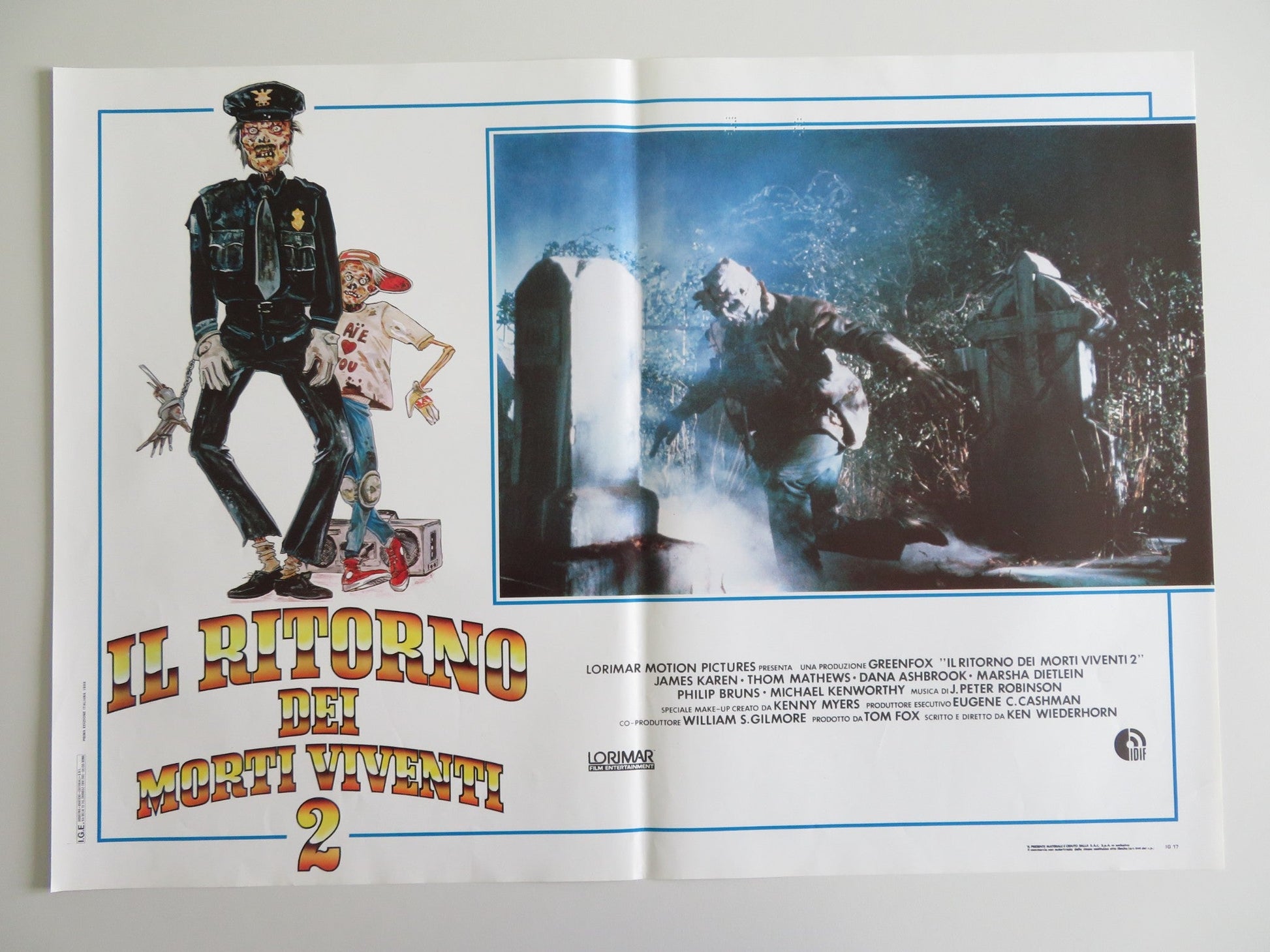 RETURN OF THE LIVING DEAD 2 - C ITALIAN FOTOBUSTA POSTER JAMES KAREN 1988 Rendezvous Cinema Movie posters