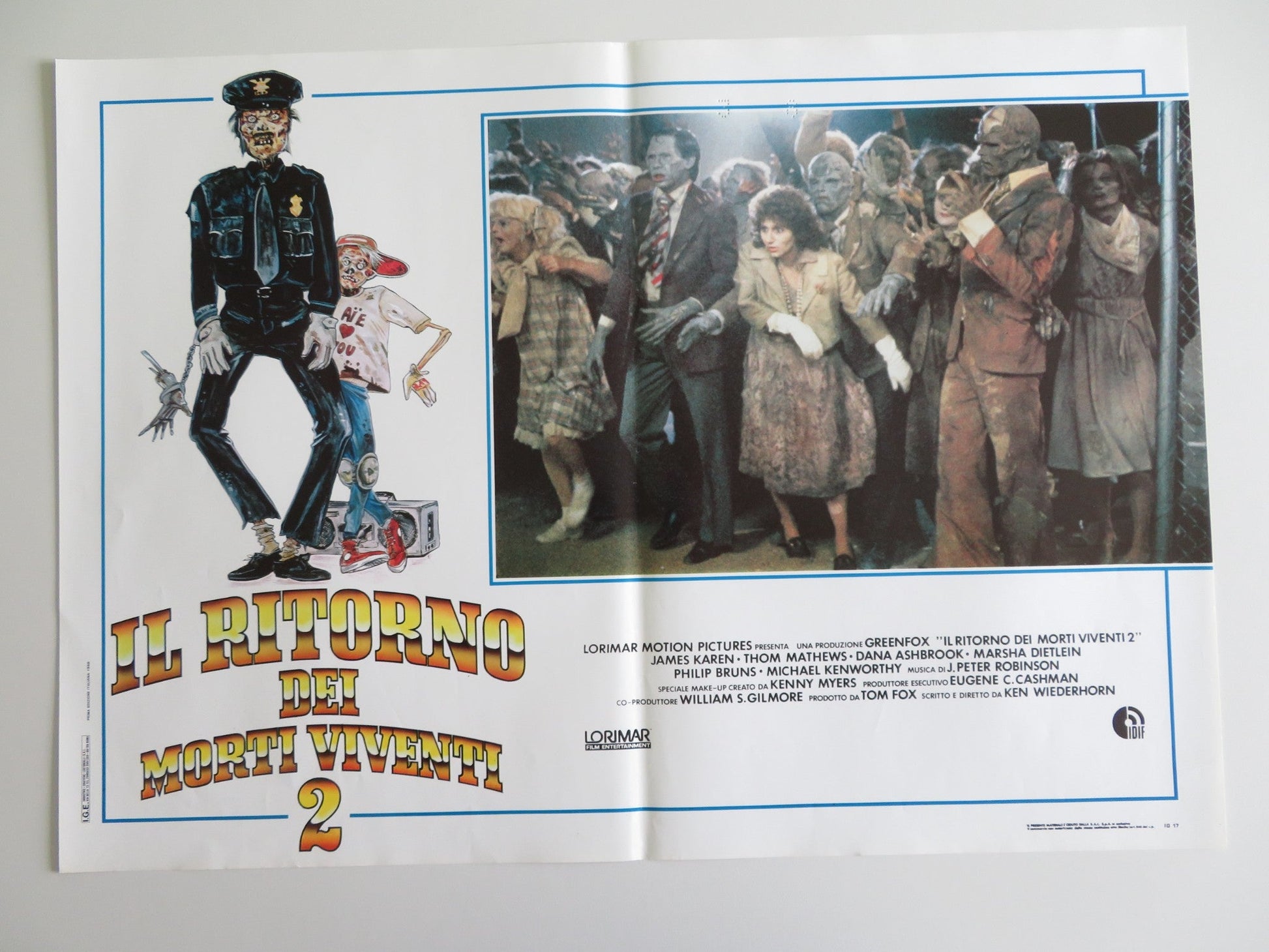 RETURN OF THE LIVING DEAD 2 - D ITALIAN FOTOBUSTA POSTER JAMES KAREN 1988 Rendezvous Cinema Movie posters