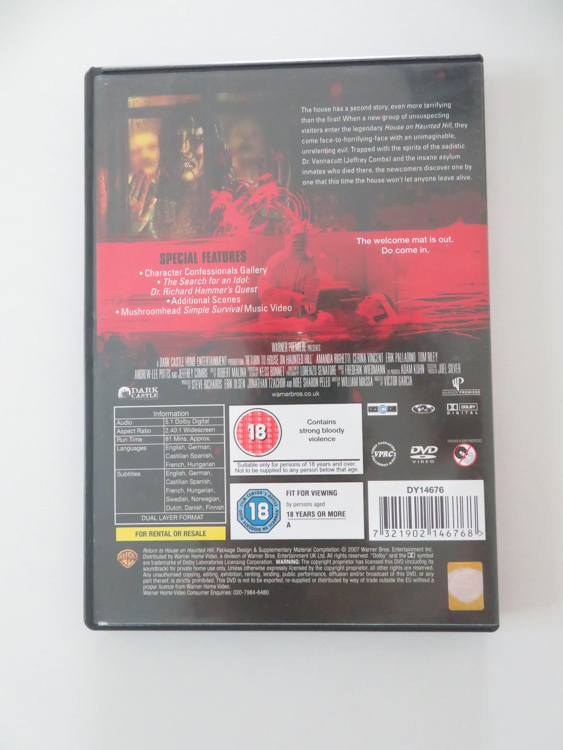 Return to House on Haunted Hill (DVD) Amanda Righetti C. Vincent 2007 Region 2 Movie posters