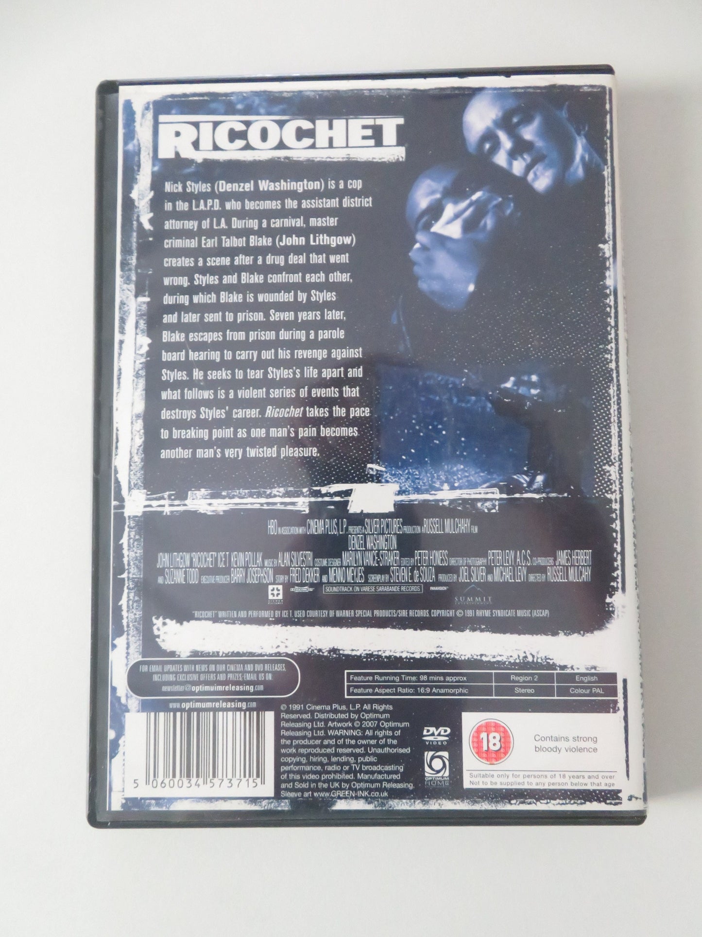 Ricochet (DVD) Denzel Washington John Lithgow Ice-T 1991 Region 2 Movie posters