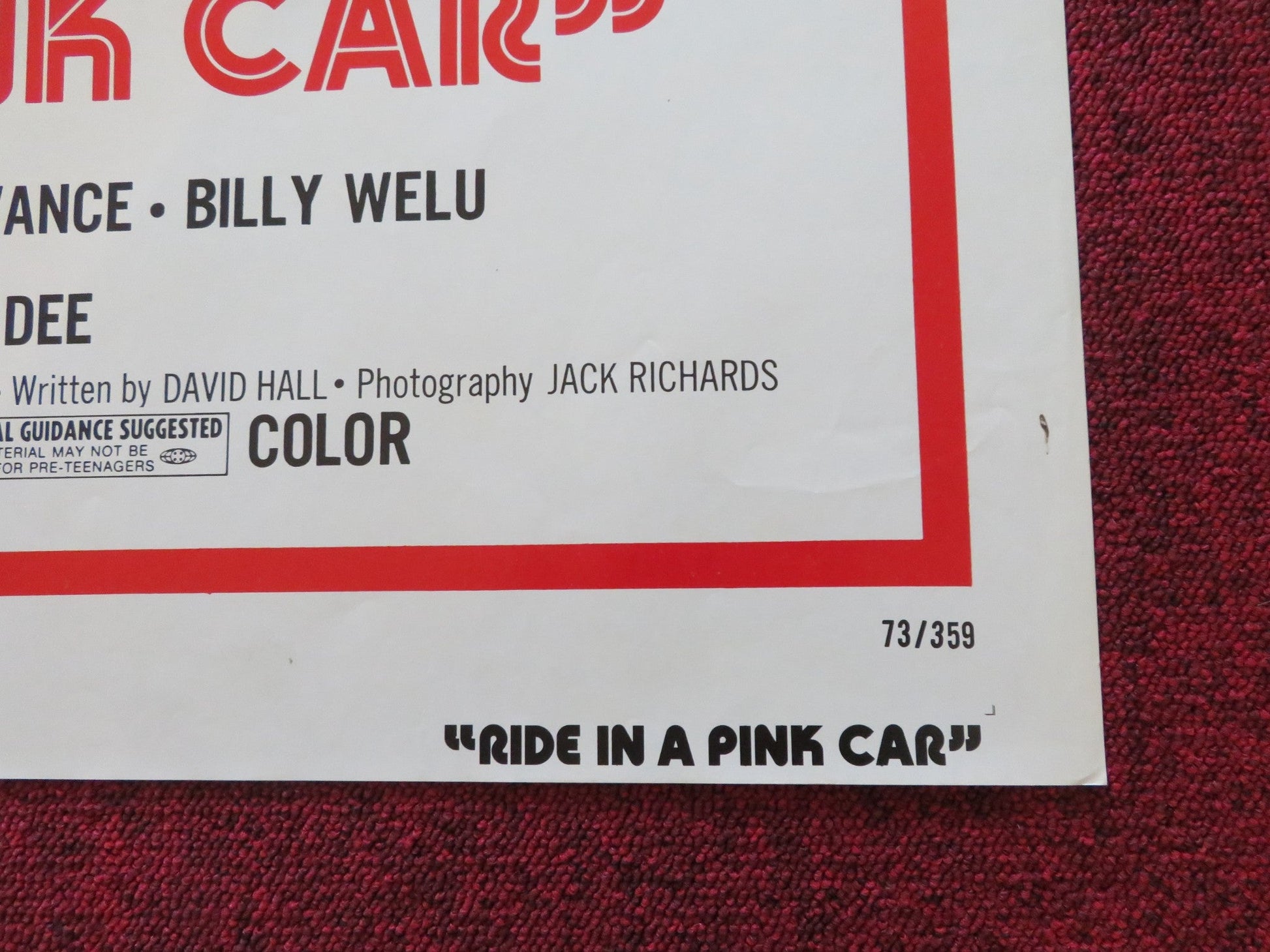 RIDE IN A PINK CAR FOLDED US ONE SHEET POSTER GLENN CORBETT MORGAN WOODWARD 1973 Rendezvous Cinema Movie posters
