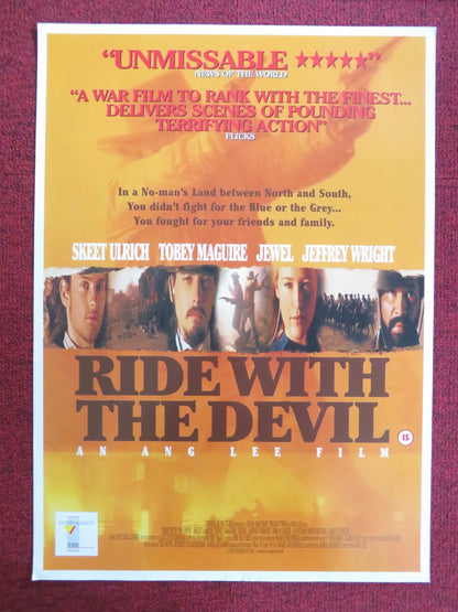 RIDE WITH THE DEVIL VHS POSTER ROLLED TOBEY MAGUIRE SKEET ULRICH 1999 Rendezvous Cinema Movie posters