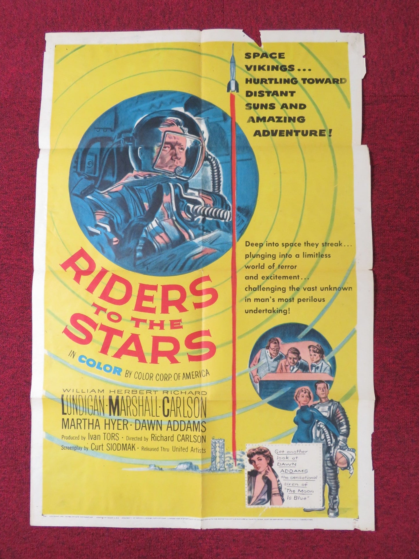 RIDERS TO THE STARS FOLDED US ONE SHEET POSTER WILLIAM LUNDIGAN H. MARSHALL 1954 Rendezvous Cinema Movie posters