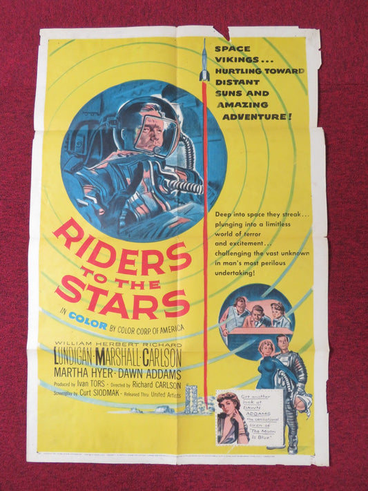 RIDERS TO THE STARS FOLDED US ONE SHEET POSTER WILLIAM LUNDIGAN H. MARSHALL 1954 Rendezvous Cinema Movie posters