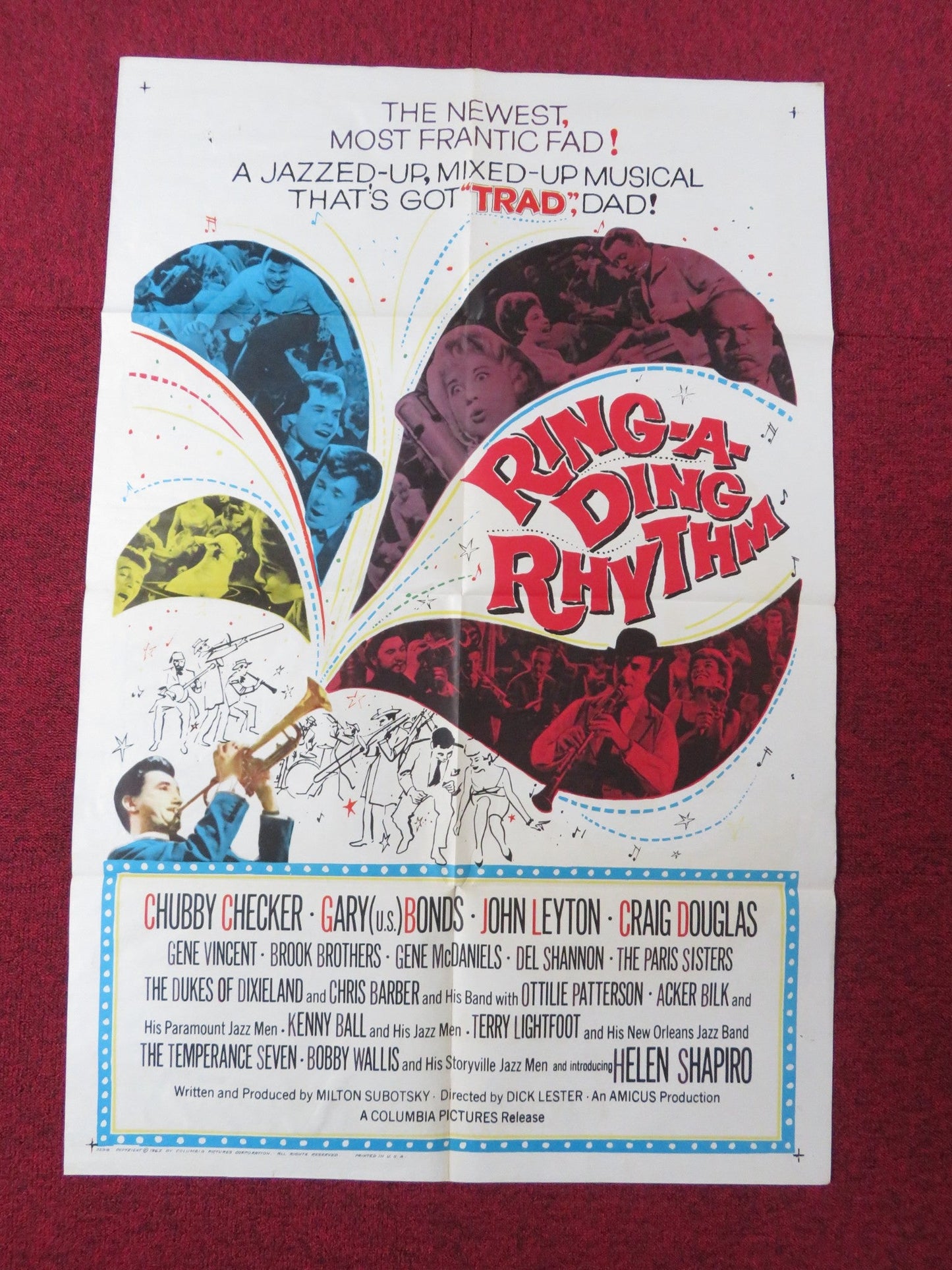 RING - A - DING RHYTHM! FOLDED US ONE SHEET POSTER CHUBBY CHECKER GENE VINCENT 1962 Rendezvous Cinema Movie posters