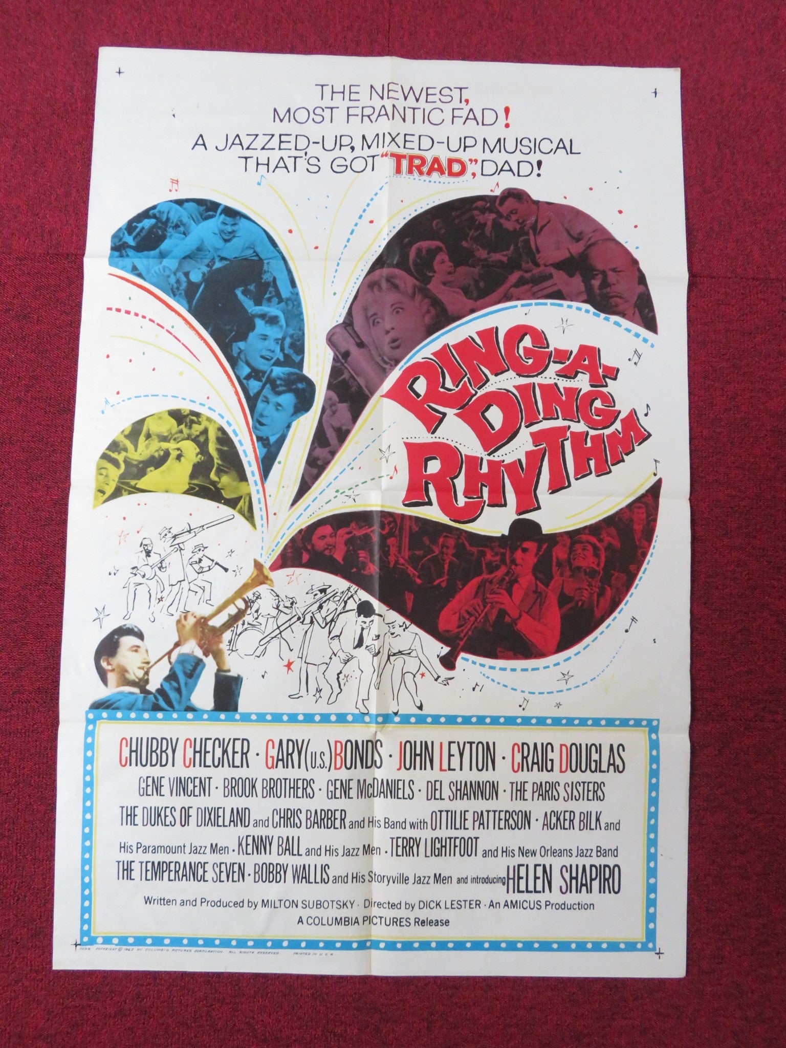 RING - A - DING RHYTHM! FOLDED US ONE SHEET POSTER CHUBBY CHECKER GENE VINCENT 1962 Rendezvous Cinema Movie posters