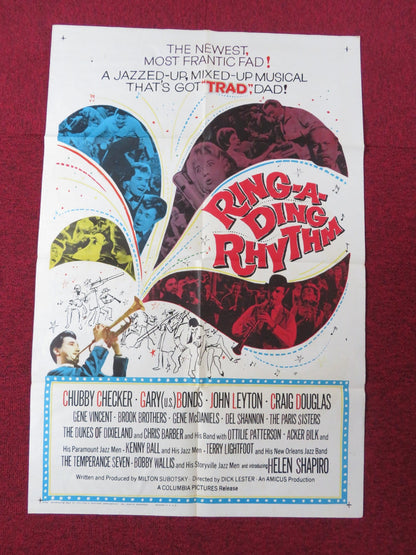 RING - A - DING RHYTHM! FOLDED US ONE SHEET POSTER CHUBBY CHECKER GENE VINCENT 1962 Rendezvous Cinema Movie posters
