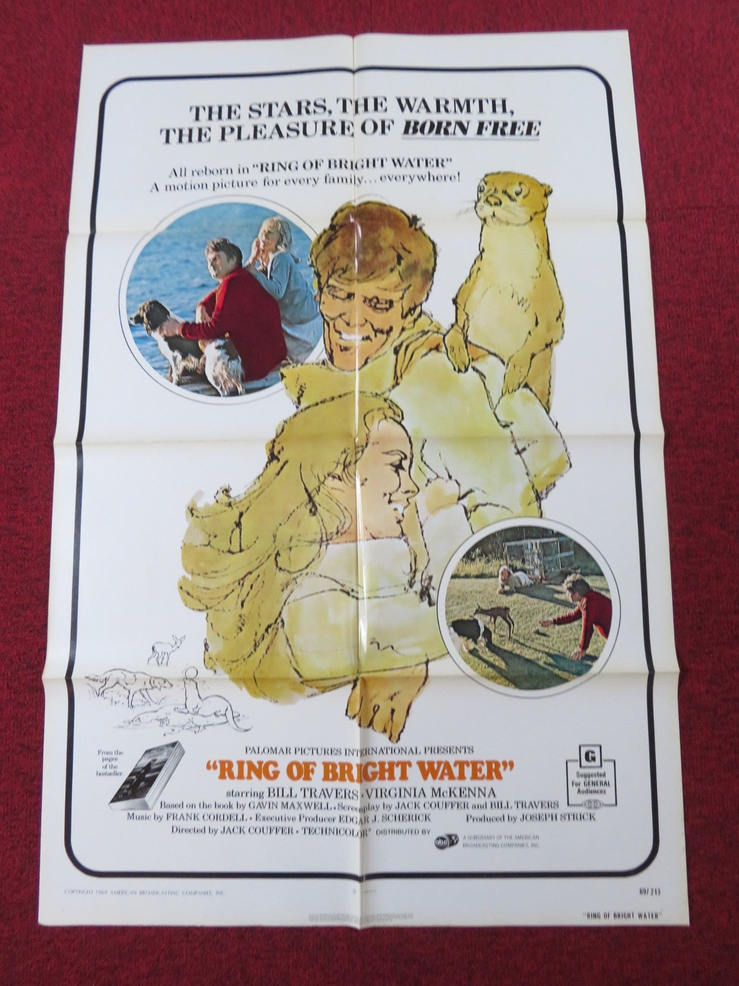 RING OF BRIGHT WATER FOLDED US ONE SHEET POSTER BILL TRAVERS V. MCKENNA 1969 Rendezvous Cinema Movie posters