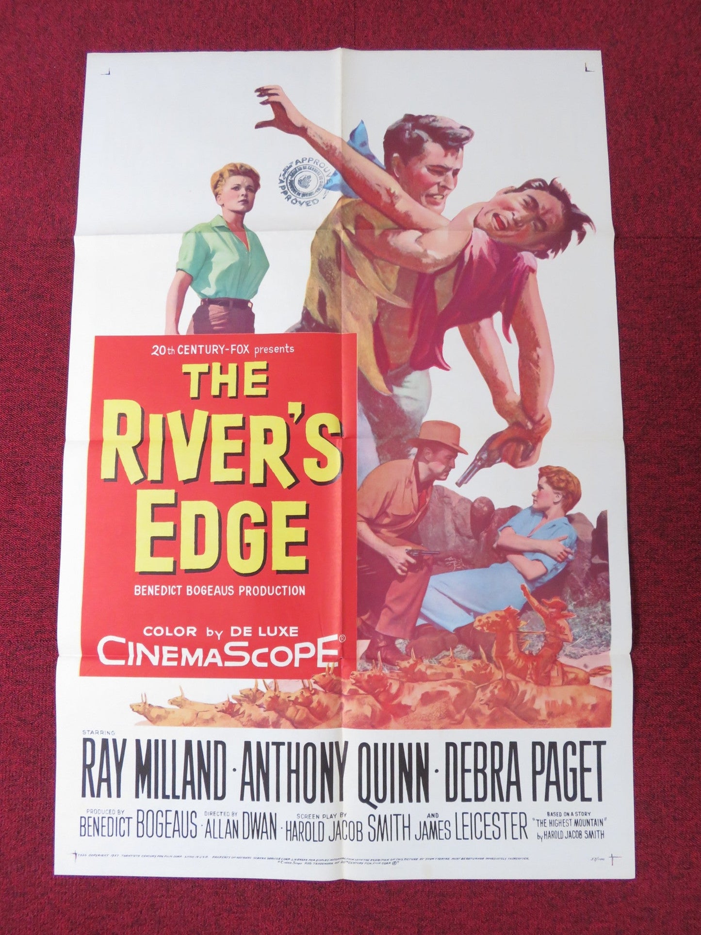 RIVER'S EDGE FOLDED US ONE SHEET POSTER RAY MILLAND ANTHONY QUINN 1957 Rendezvous Cinema Movie posters