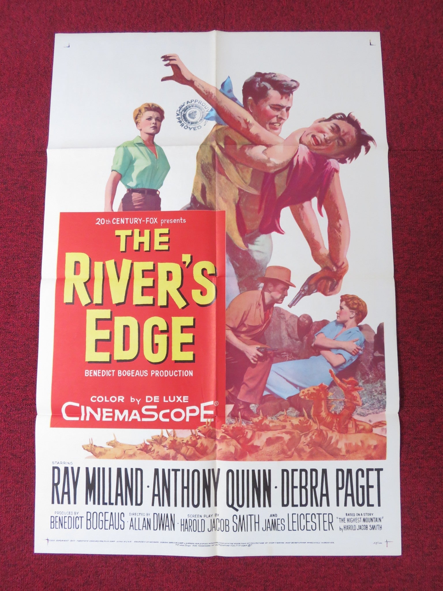 RIVER'S EDGE FOLDED US ONE SHEET POSTER RAY MILLAND ANTHONY QUINN 1957 Rendezvous Cinema Movie posters