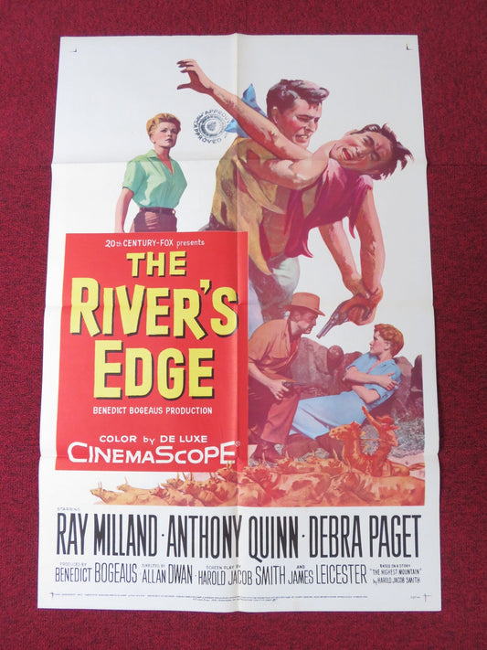 RIVER'S EDGE FOLDED US ONE SHEET POSTER RAY MILLAND ANTHONY QUINN 1957 Rendezvous Cinema Movie posters