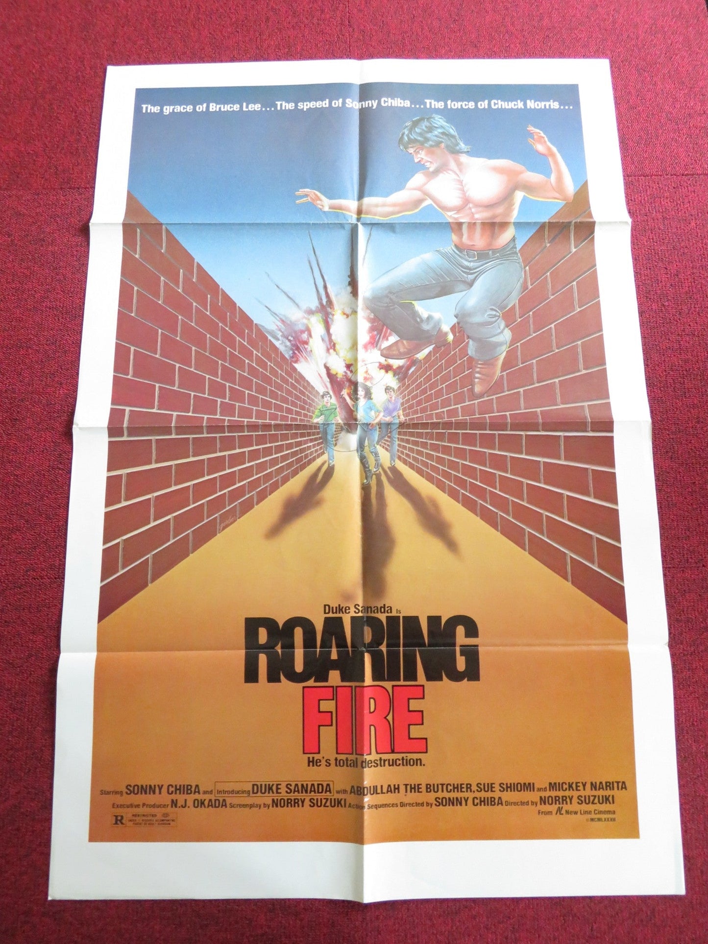 ROARING FIRE FOLDED US ONE SHEET POSTER SONNY CHIBA DUKE SANADA 1981 Rendezvous Cinema Movie posters