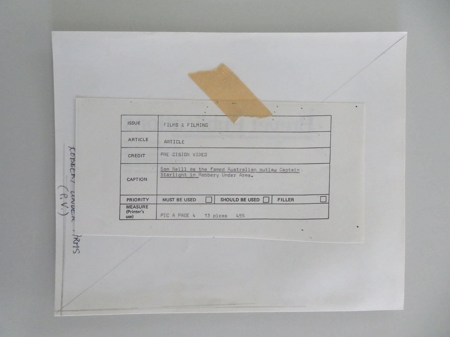 ROBBERY UNDER ARMS MOVIE STILL PHOTO SAM NEILL 1985 Movie posters