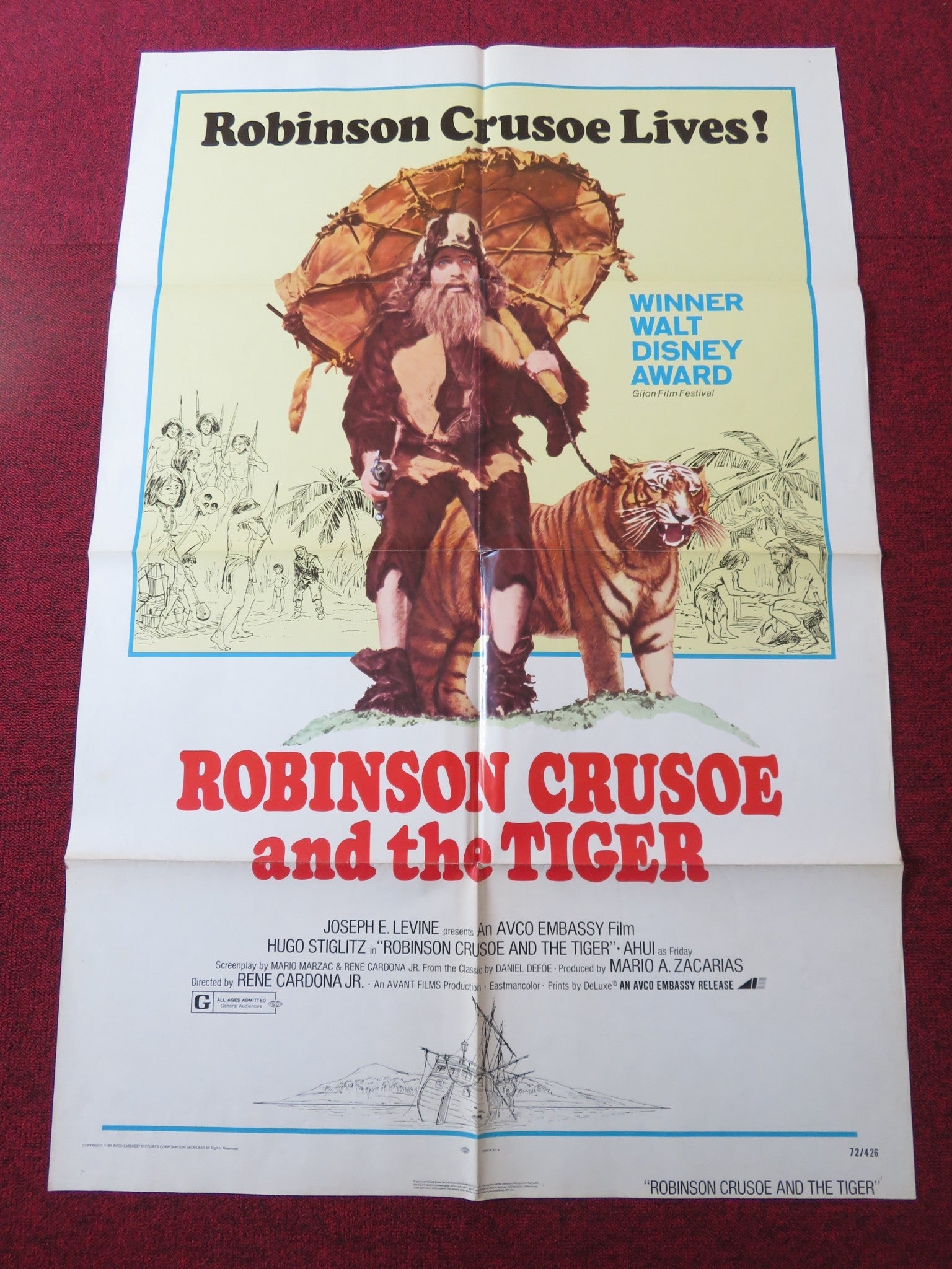 ROBINSON CRUSOE AND THE TIGER FOLDED US ONE SHEET POSTER HUGO STIGLITZ 1972 Rendezvous Cinema Movie posters