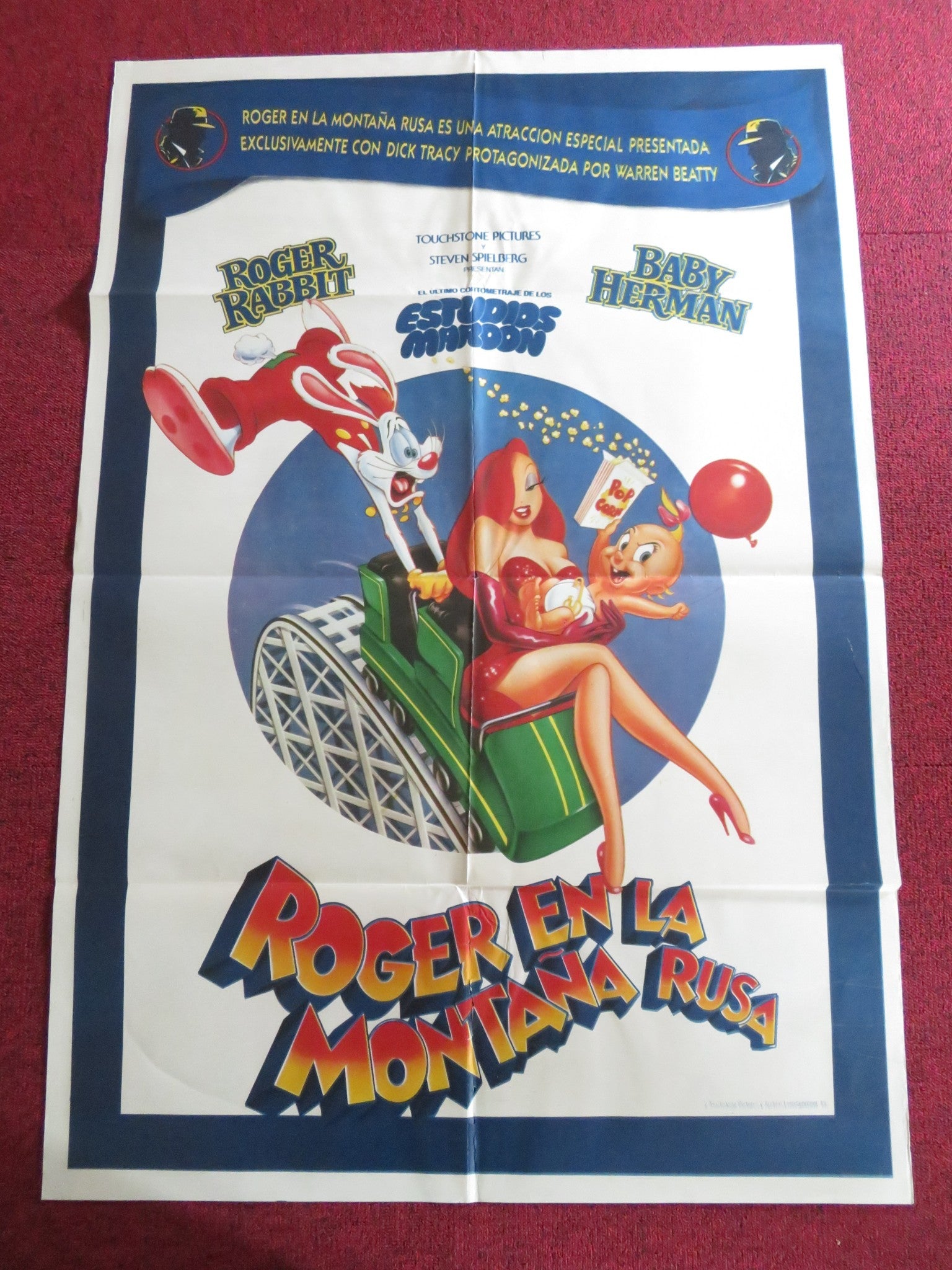 ROLLER COASTER RABBIT ARGENTINA POSTER FOLDED KATHLEEN TURNER C. FLEISCHER 1990 Rendezvous Cinema Movie posters